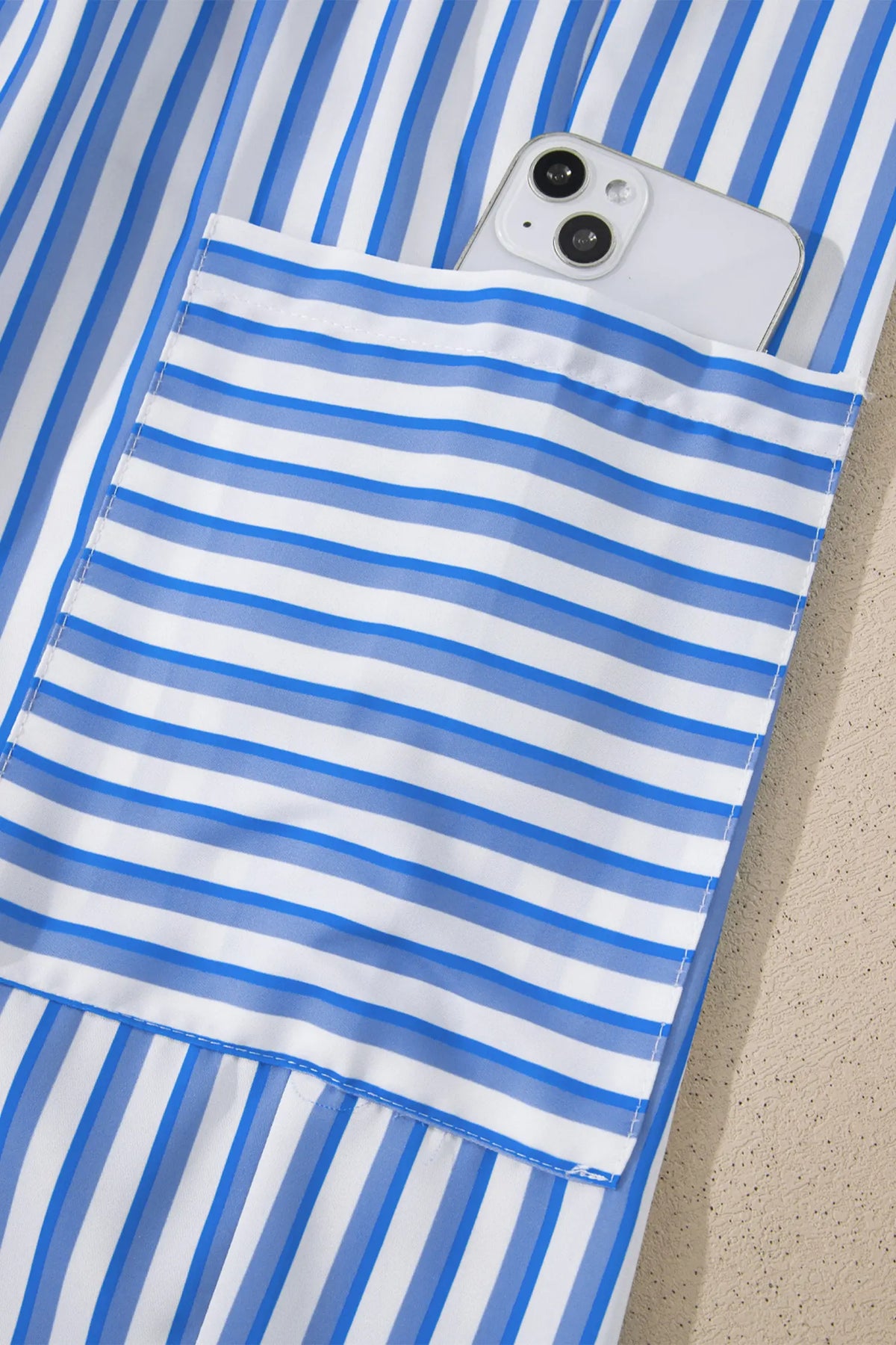 Drawstring Elastic Waist Patch Pocket Wide Leg Ankle-length Pants – Sky Blue Stripe