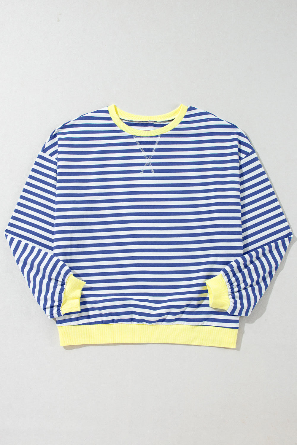 Sky Blue Stripe Oversized Contrast Trim Pullover Sweatshirt BB Fashion Outlet
