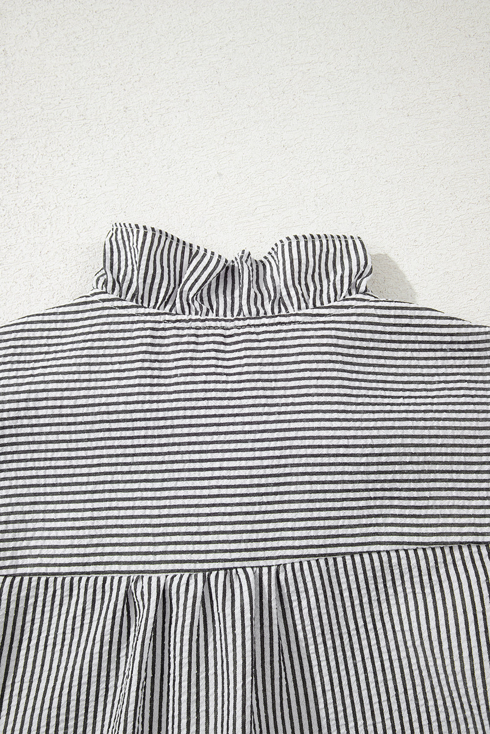 Striped Ruffle Short Bubble Sleeve Shirt eAura