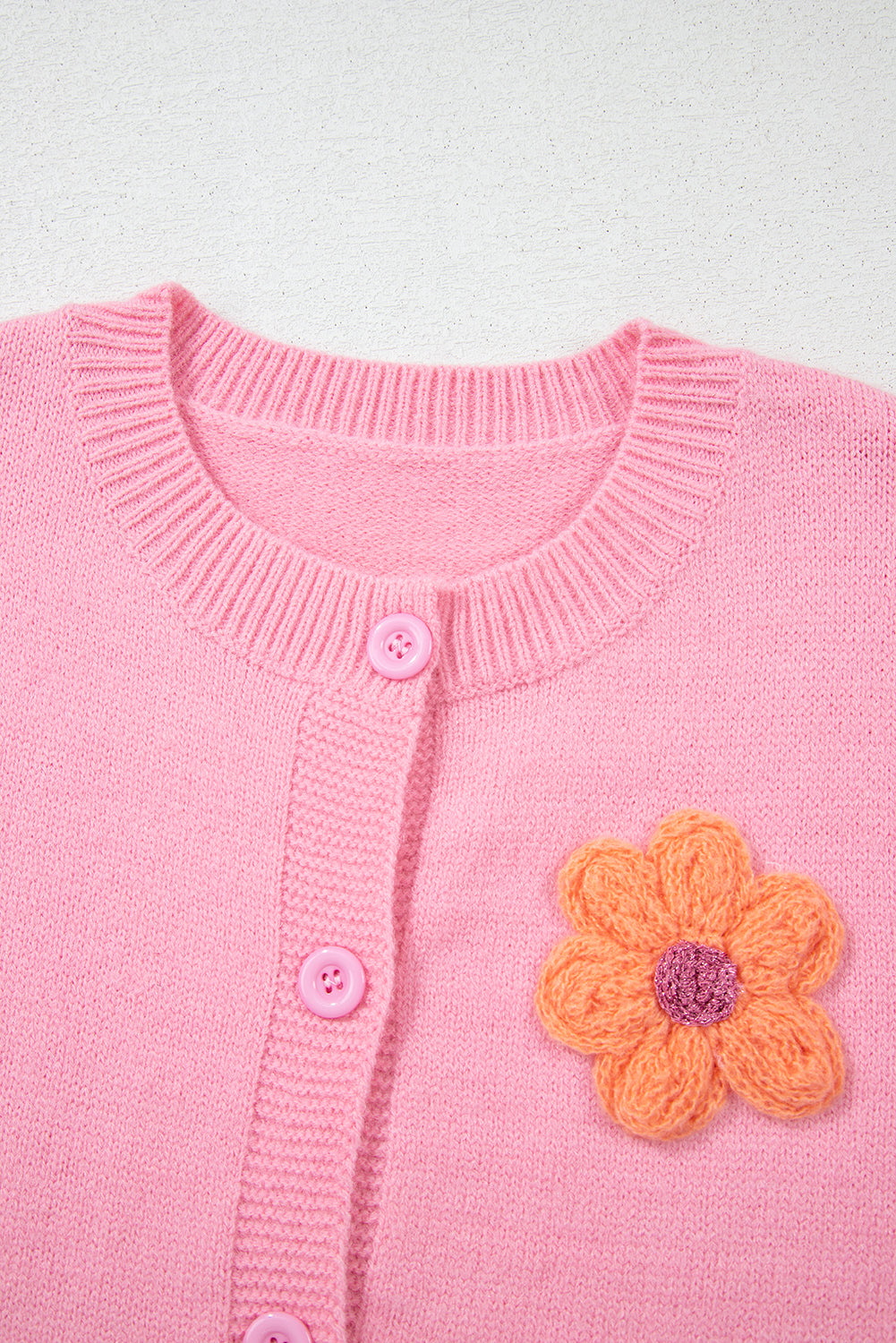 Pink Cute Knitted Floral Pattern Button Up Cardigan eAura