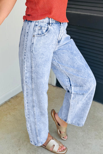 Beau Light Washed Pull On Barrel Jeans – Blue