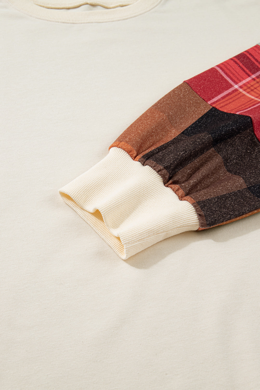 Beige Plus Size Patchwork Sleeve Pullover Top - eAura