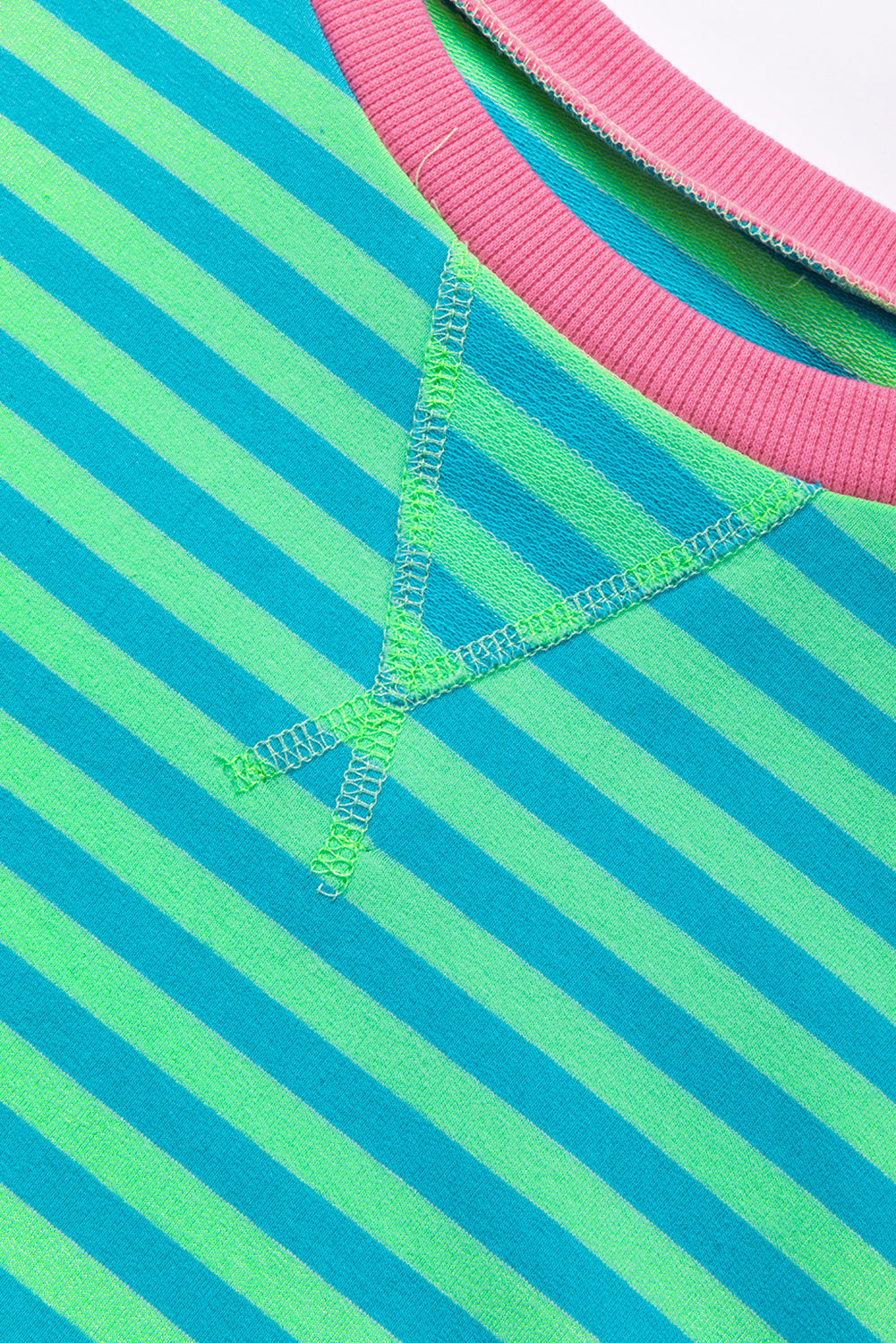 Sky Blue Stripe Oversized Contrast Trim Pullover Sweatshirt BB Fashion Outlet