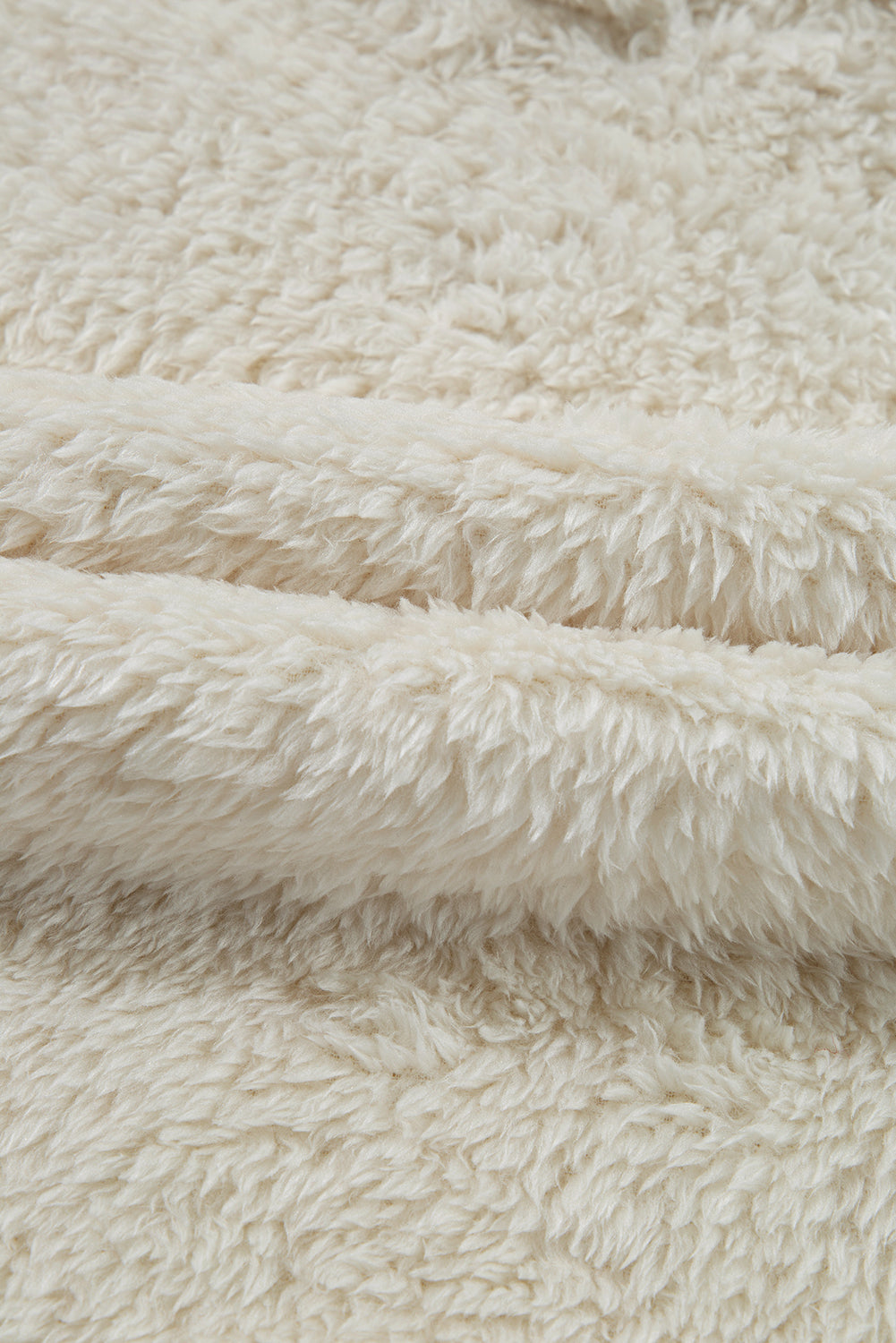 White Contrast Ribbed Edge Plush Hoodie eAura