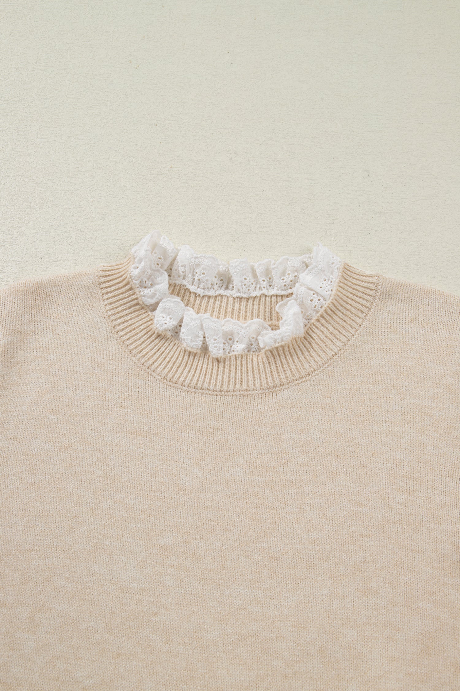 Lace Trim Sweater Patchwork Buttoned Cuffs Loose Sweater - eAura