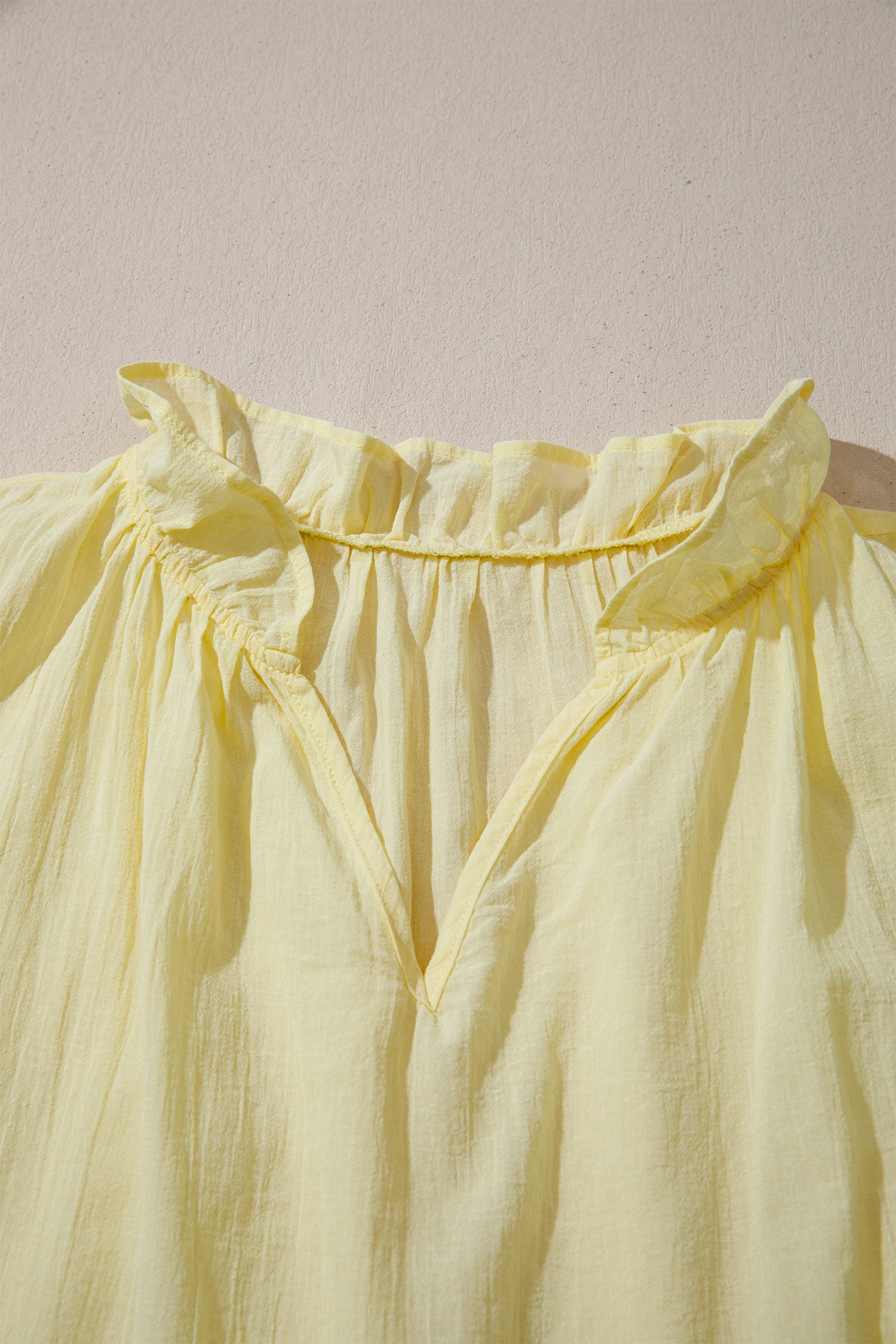 V Neck Ruffle Trim Sleeveless Shift Top – Yellow Cream