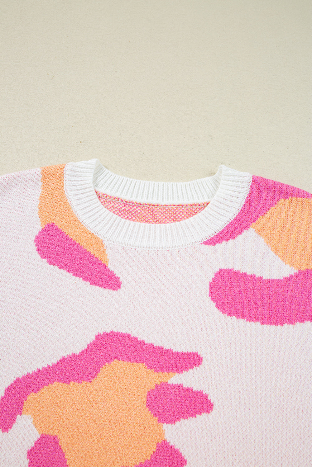 Pink Leopard Print Drop Shoulder Baggy Sweater eAura