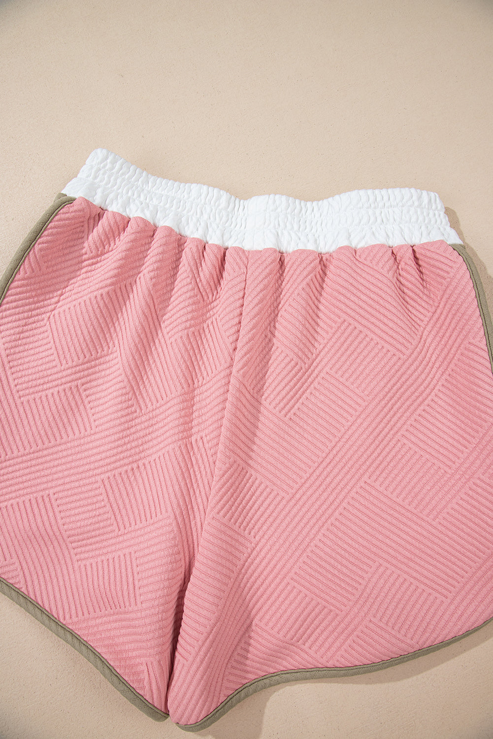 Pink Textured Colourblock Patchwork Tee Two Piece Shorts Set eAura