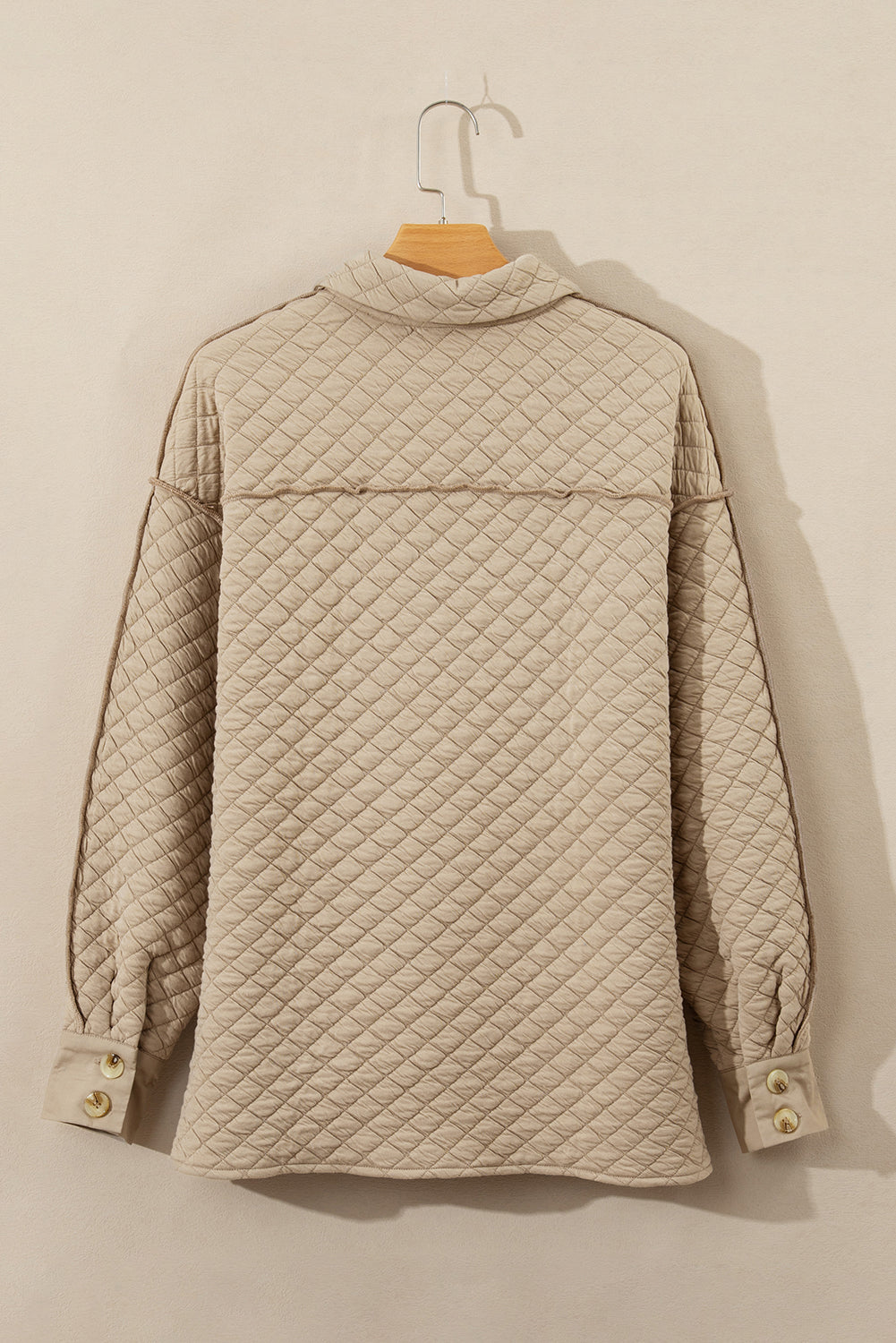 Jet Stream Solid Colour Quilted Puffer Buttoned Shacket eAura