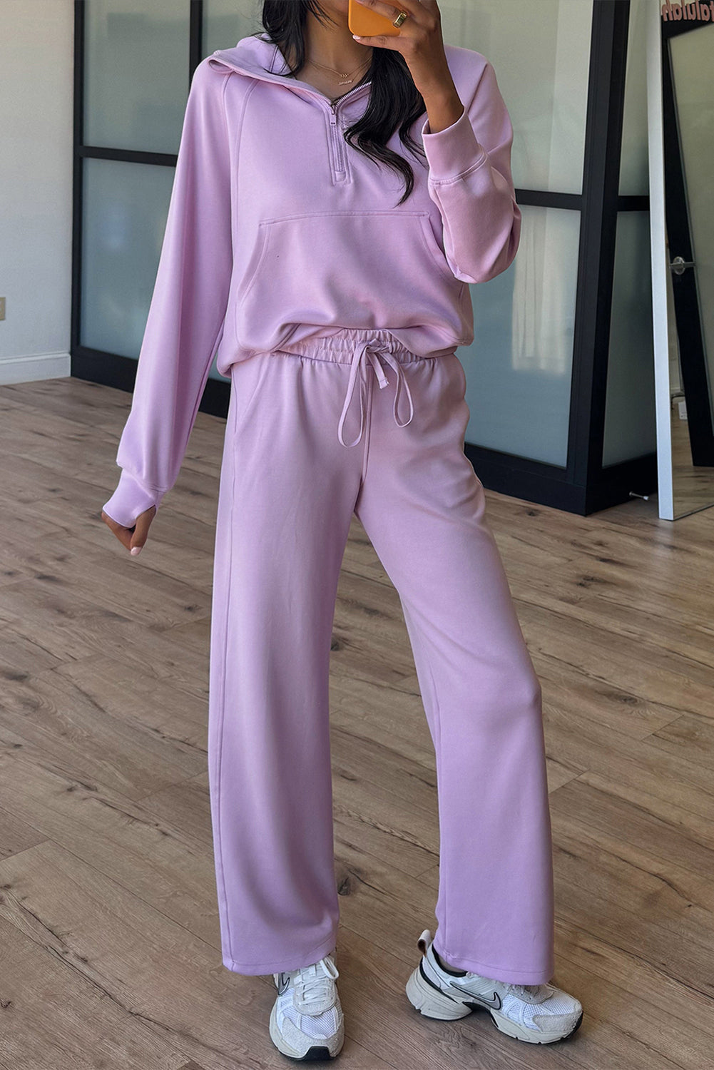 Half Zip Thumbhole Sleeve Hoodie & Active Pants 2pcs Co-ord Outfit eAura