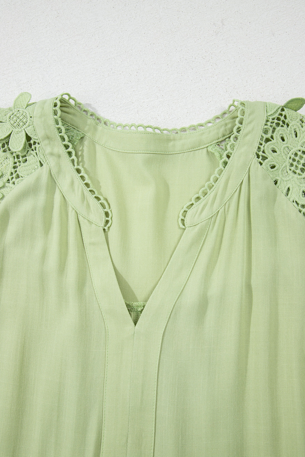 Laurel Green Floral Crochet Short Sleeve Notch V Neck Tiered Plus Size Mini Dress BB Fashion Outlet