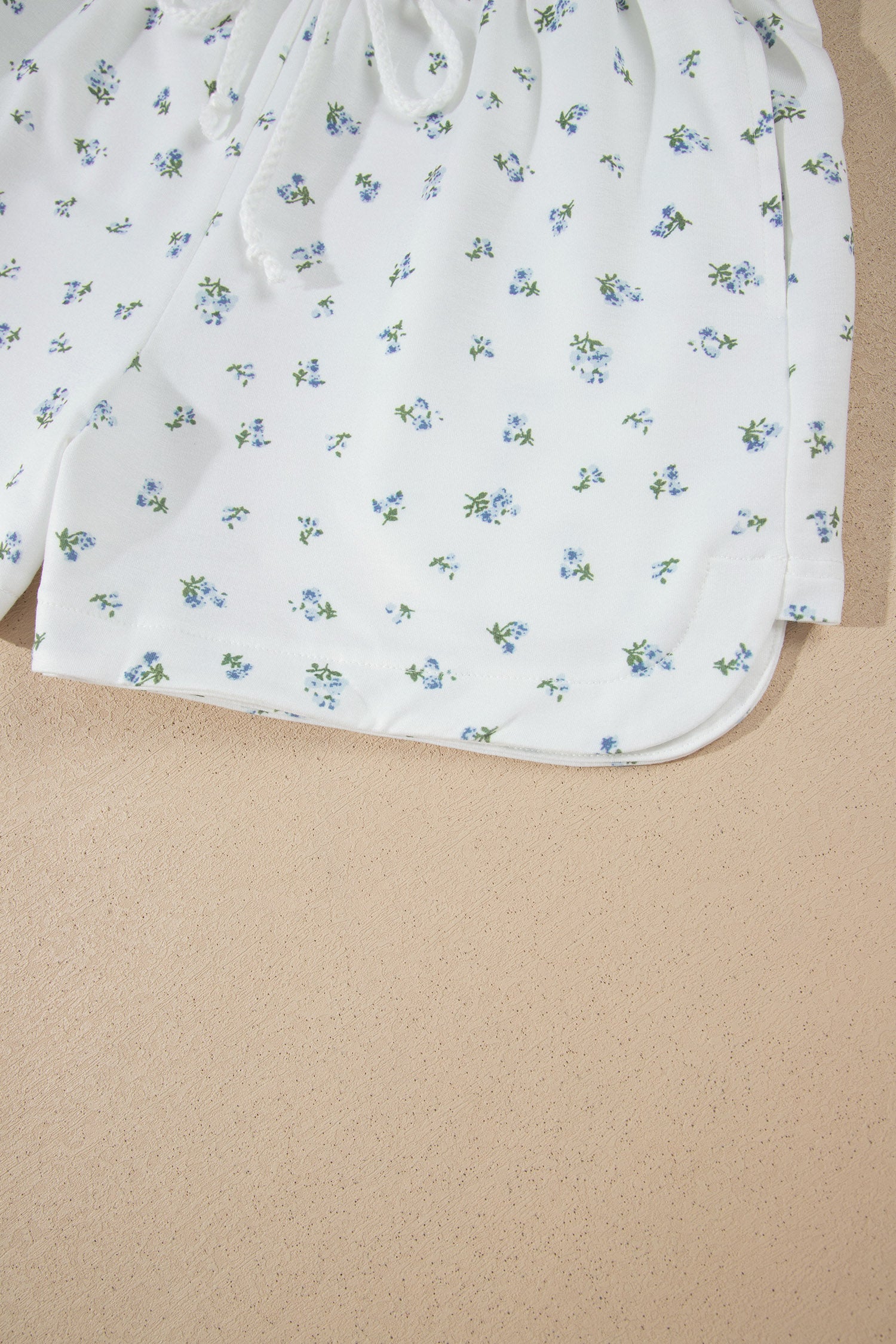 Floral Print Half Zip Top Matching Short Set – White