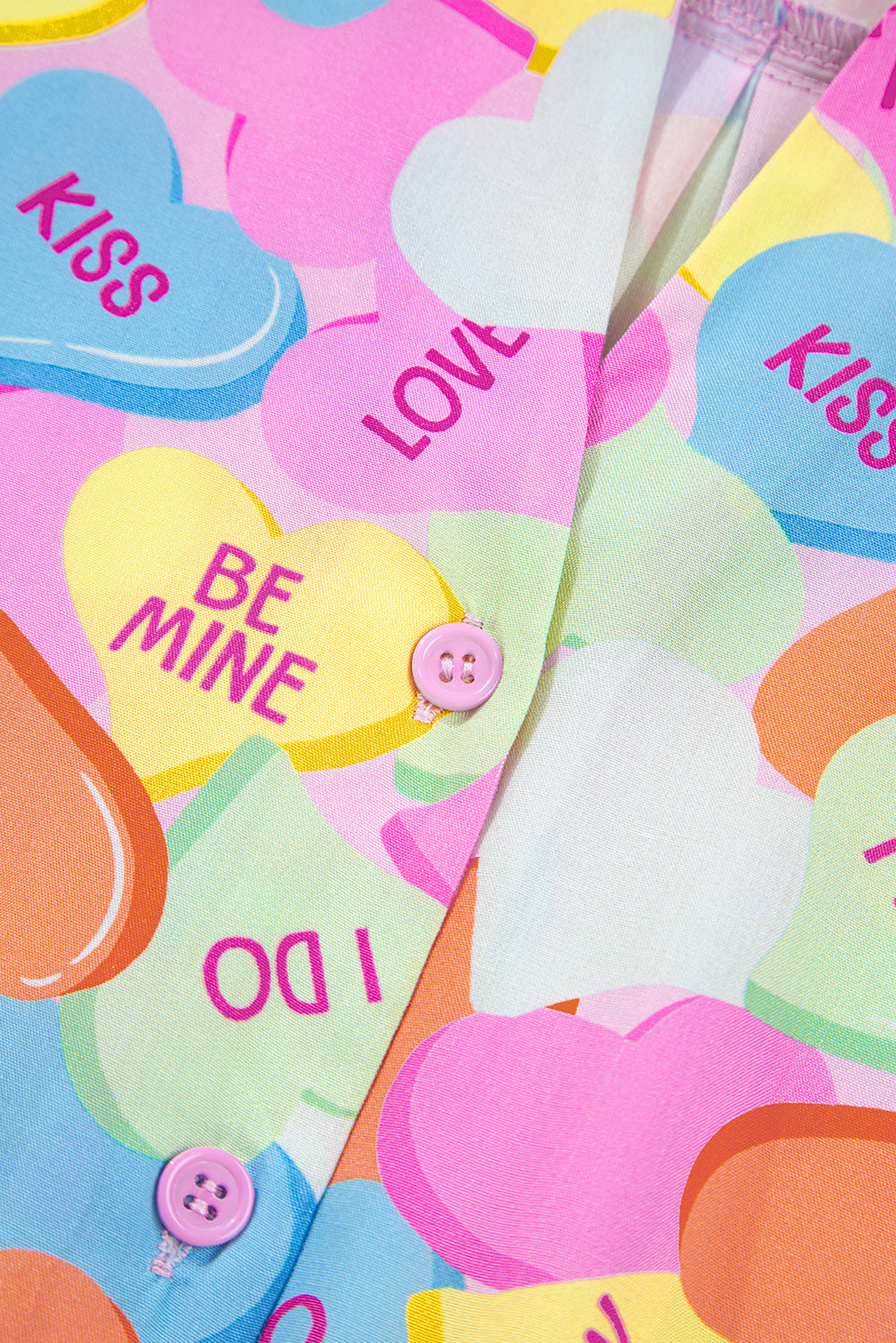 Candy Heart V-Neck Collared Tunic Shirt and Shorts Pyjama Set - eAura