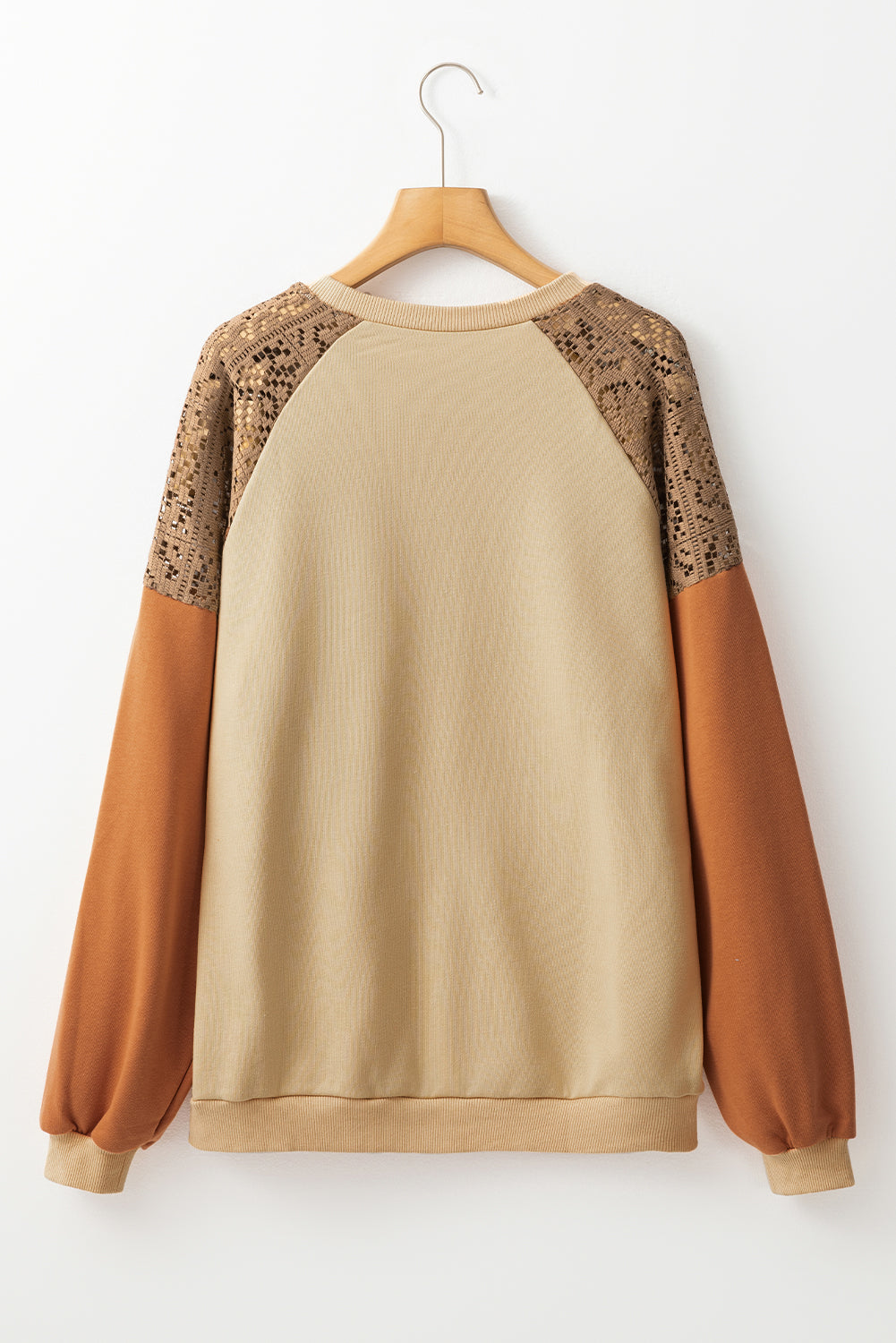 Lace Patchwork Colour-block Drop Shoulder Sweatshirt - eAura