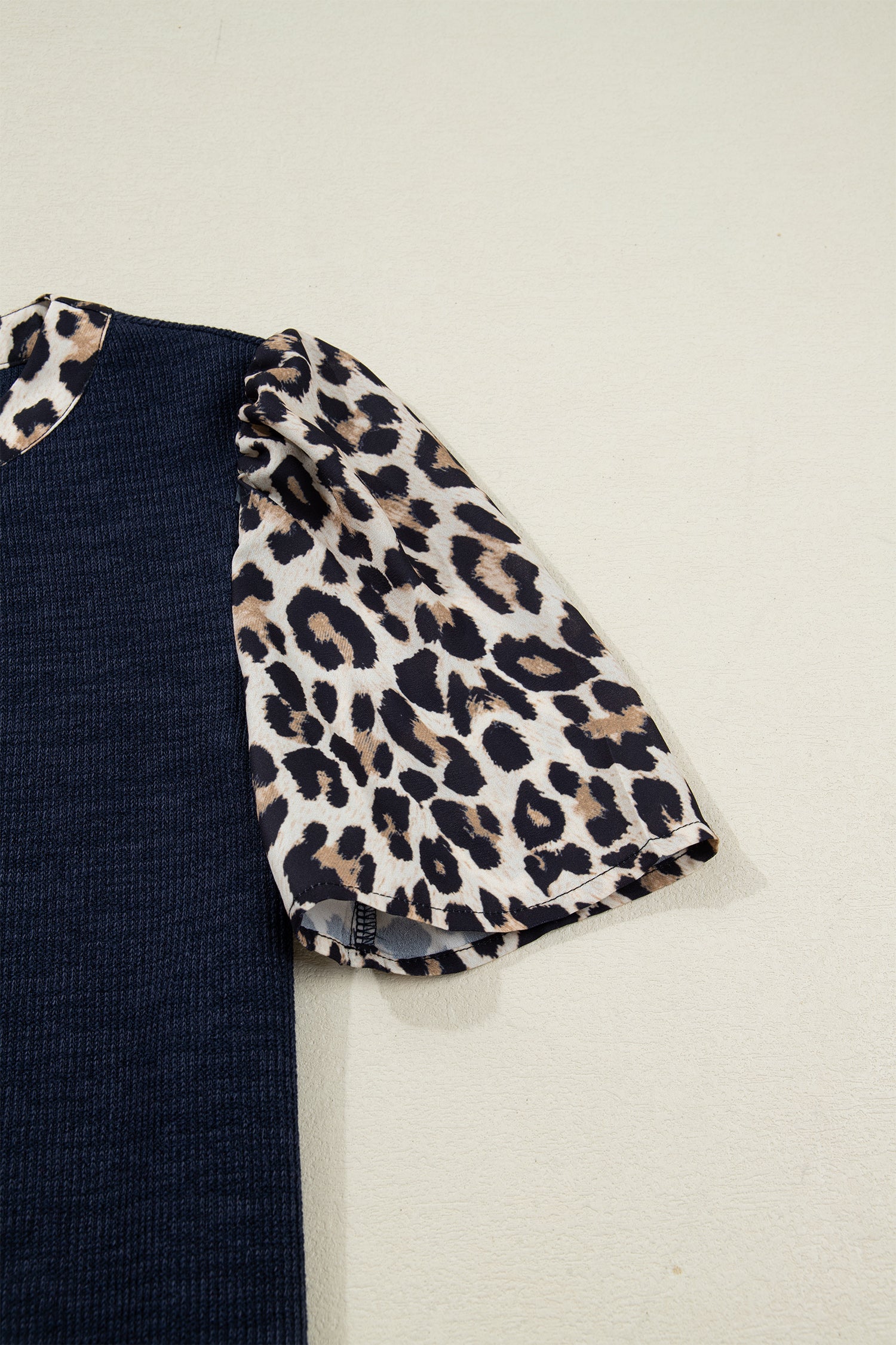 Contrast Leopard Short Sleeve Ribbed Top - Tops/Tops & Tees