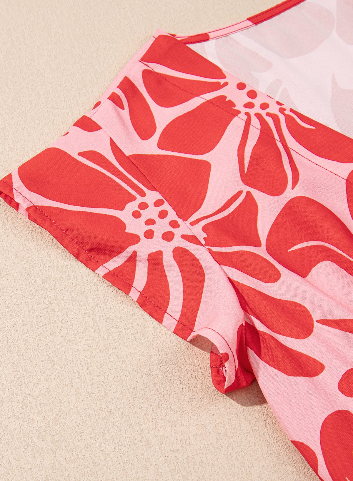 Floral Short Sleeve V-Neck Buttoned Shirred Waist Long Dress - eAura