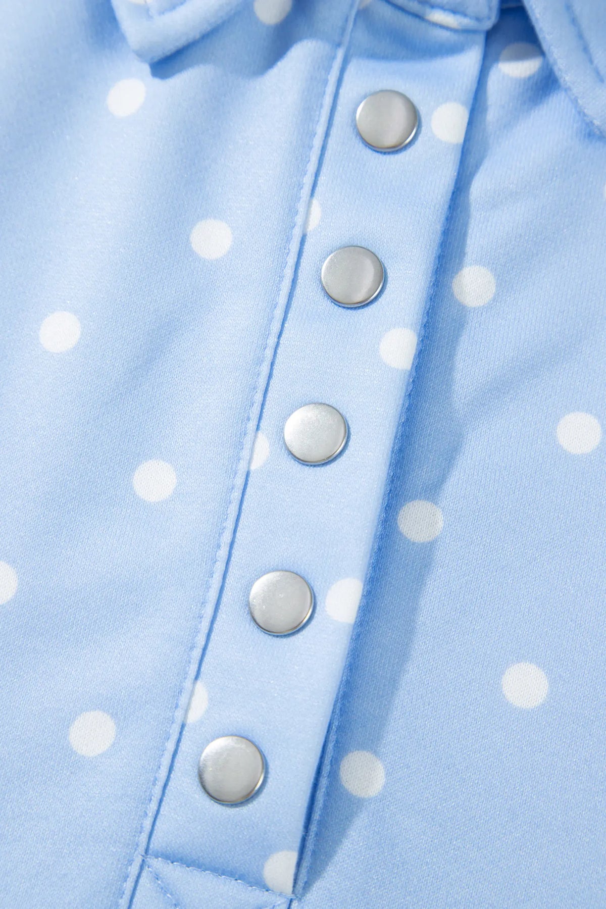 Sky Blue Polka Dot V Neck Metal Button Long Sleeve Shift Plus Size Sweatshirt – Light Blue