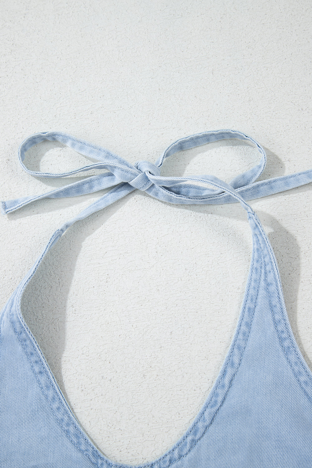 Beau Blue Knotted Open Back Halterneck Denim Tank Top - eAura