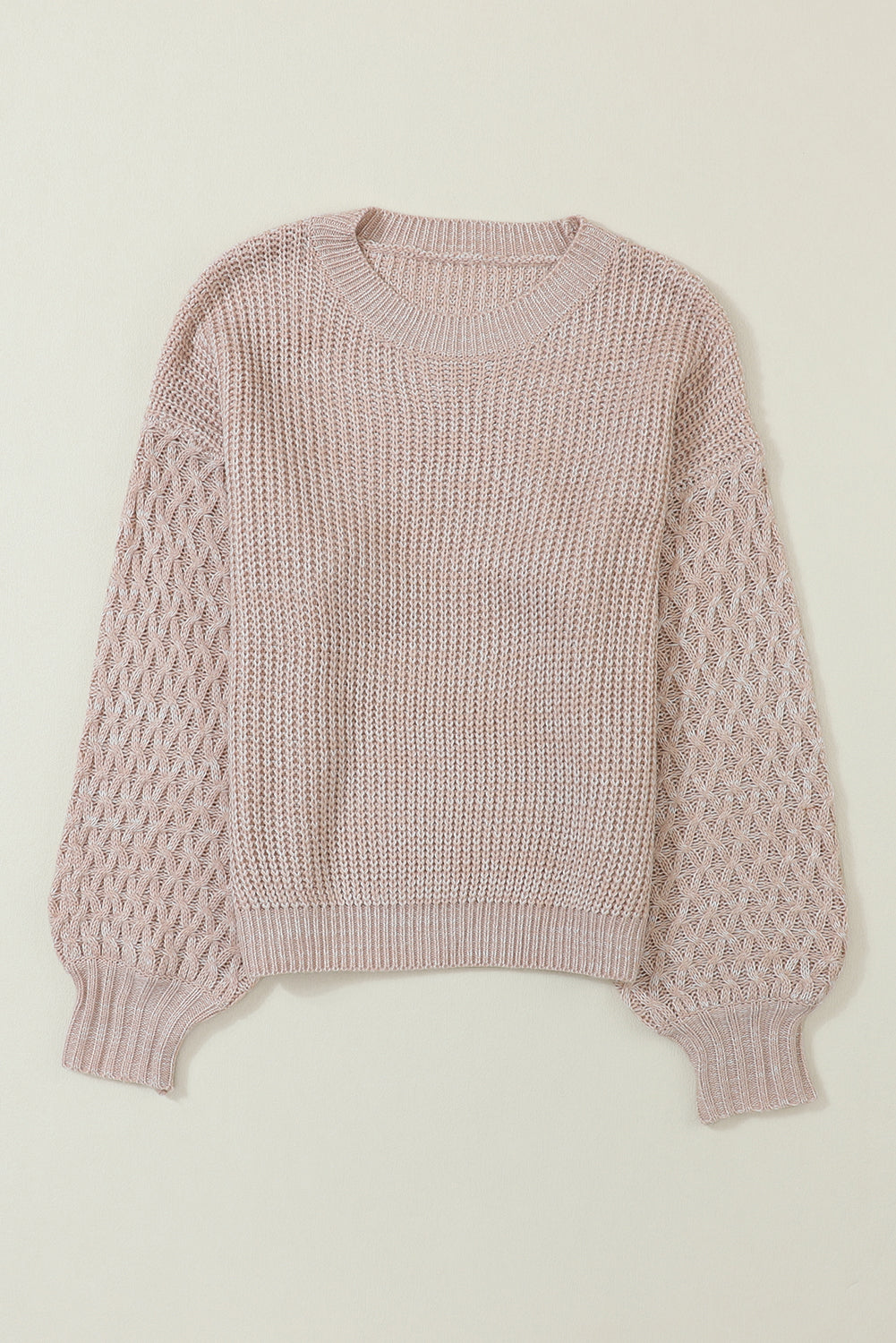 Parchment Cable Knit Sleeve Drop Shoulder Sweater eAura