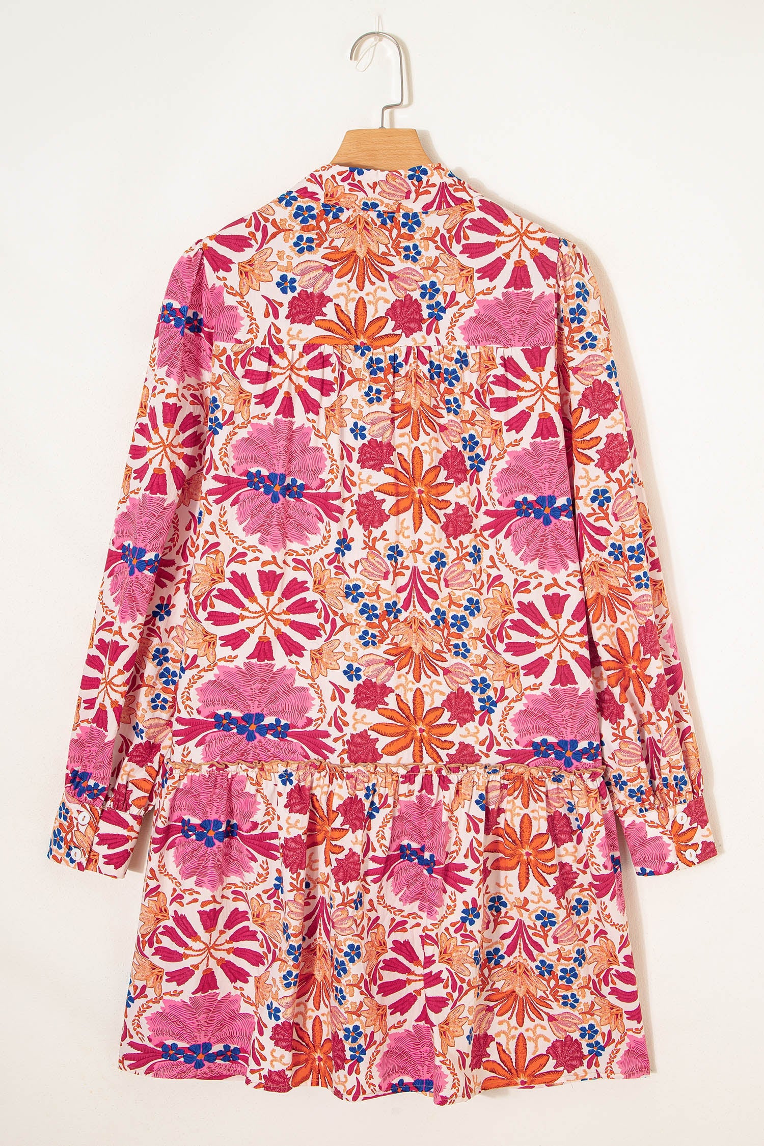 Fall Flower Print Long Sleeve Mini Dress - eAura