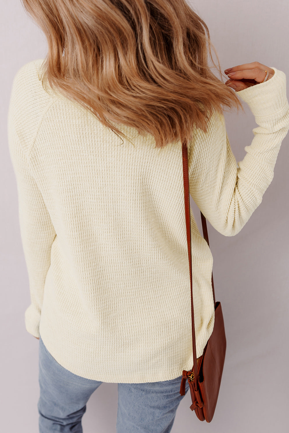 Oatmeal Textured Knit Half Buttons Henley Top - eAura