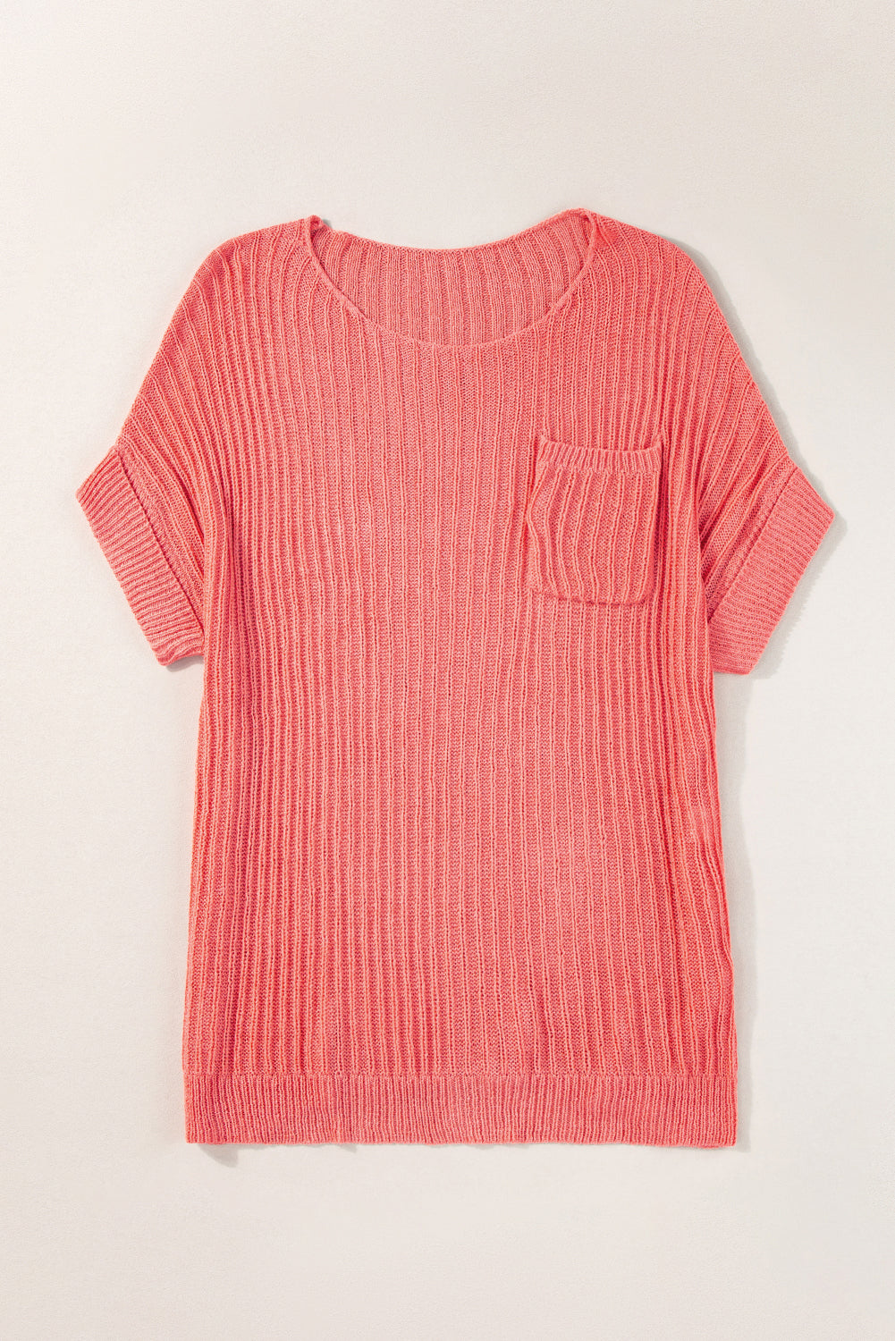 Rolled Cuffs Loose Knit Tee with Slits eAura