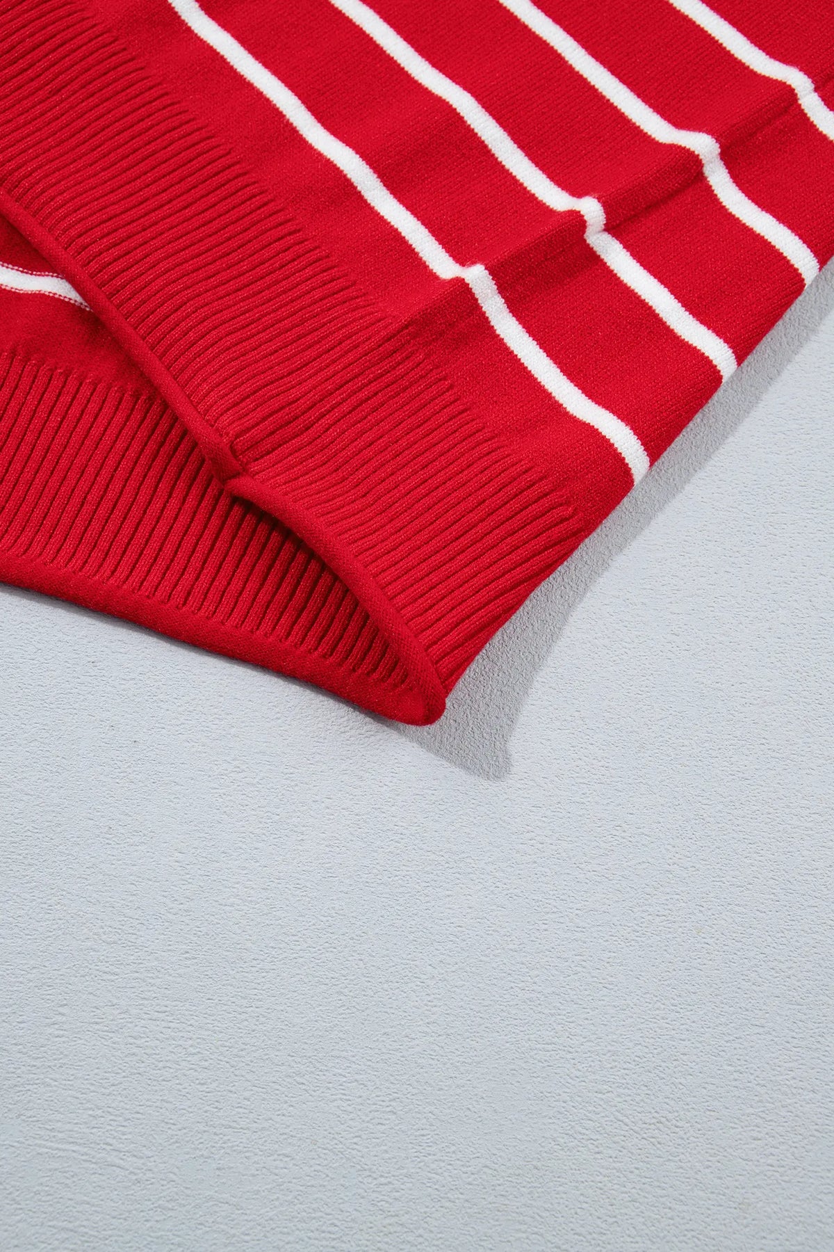 Dropped Shoulder Half Sleeve Relaxed Knit Sweater – Red Stripe