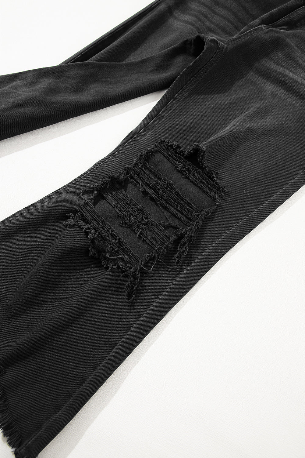 Black Distressed Hollow-out High Waist Cropped Flare Jeans Beagle Boutique Fashion Outlet