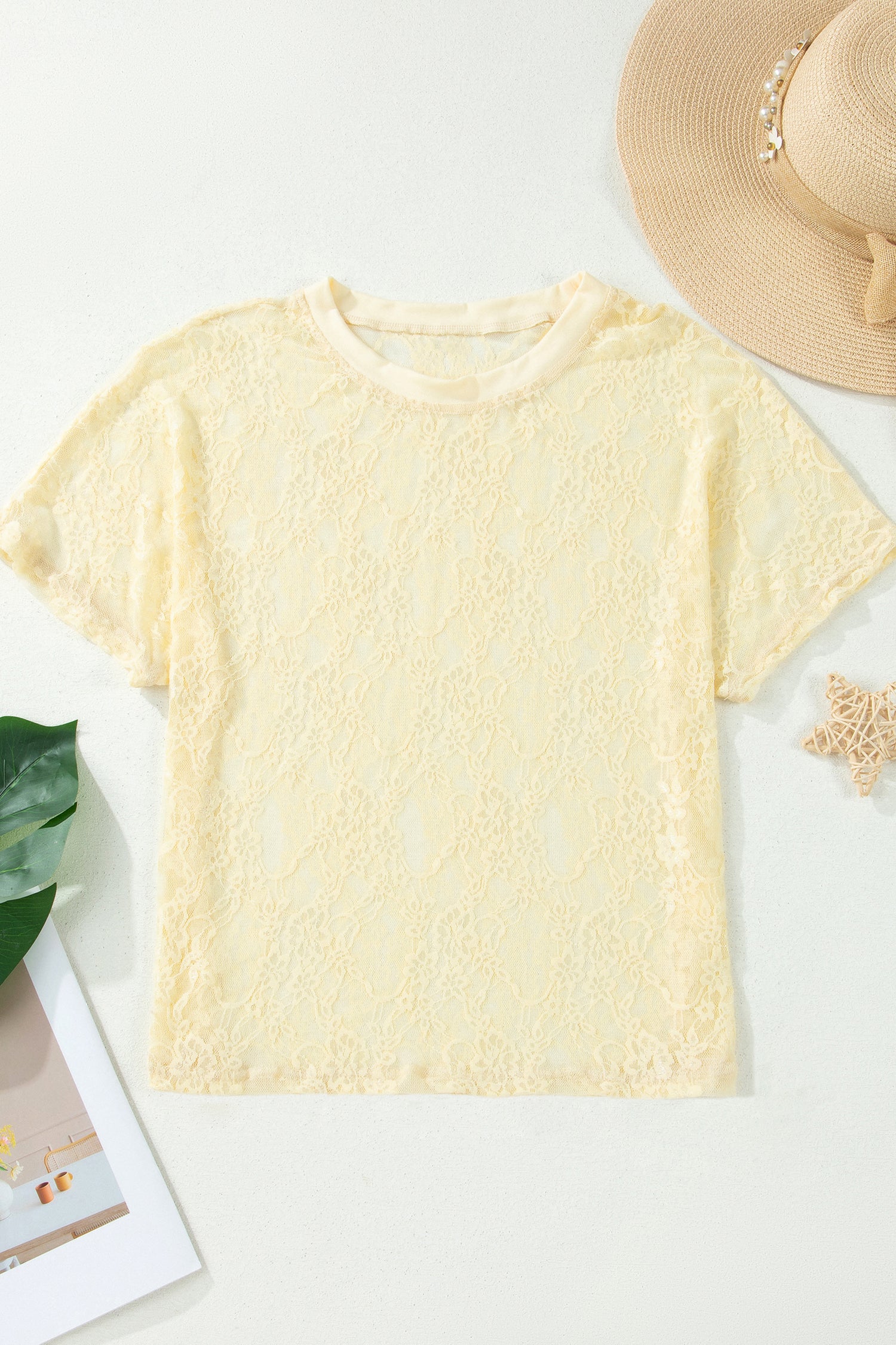 Beau Sheer Floral Lace Boxy Tee – Blue