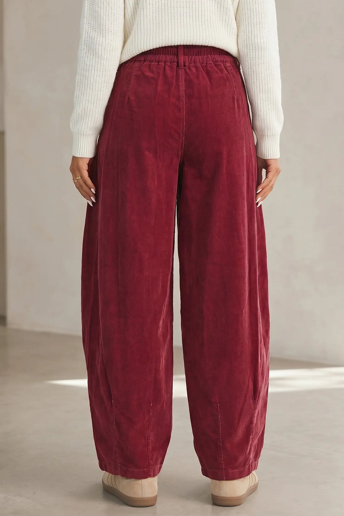 Elastic Waist Drawstring Ribbed Casual Pants – Racing Red