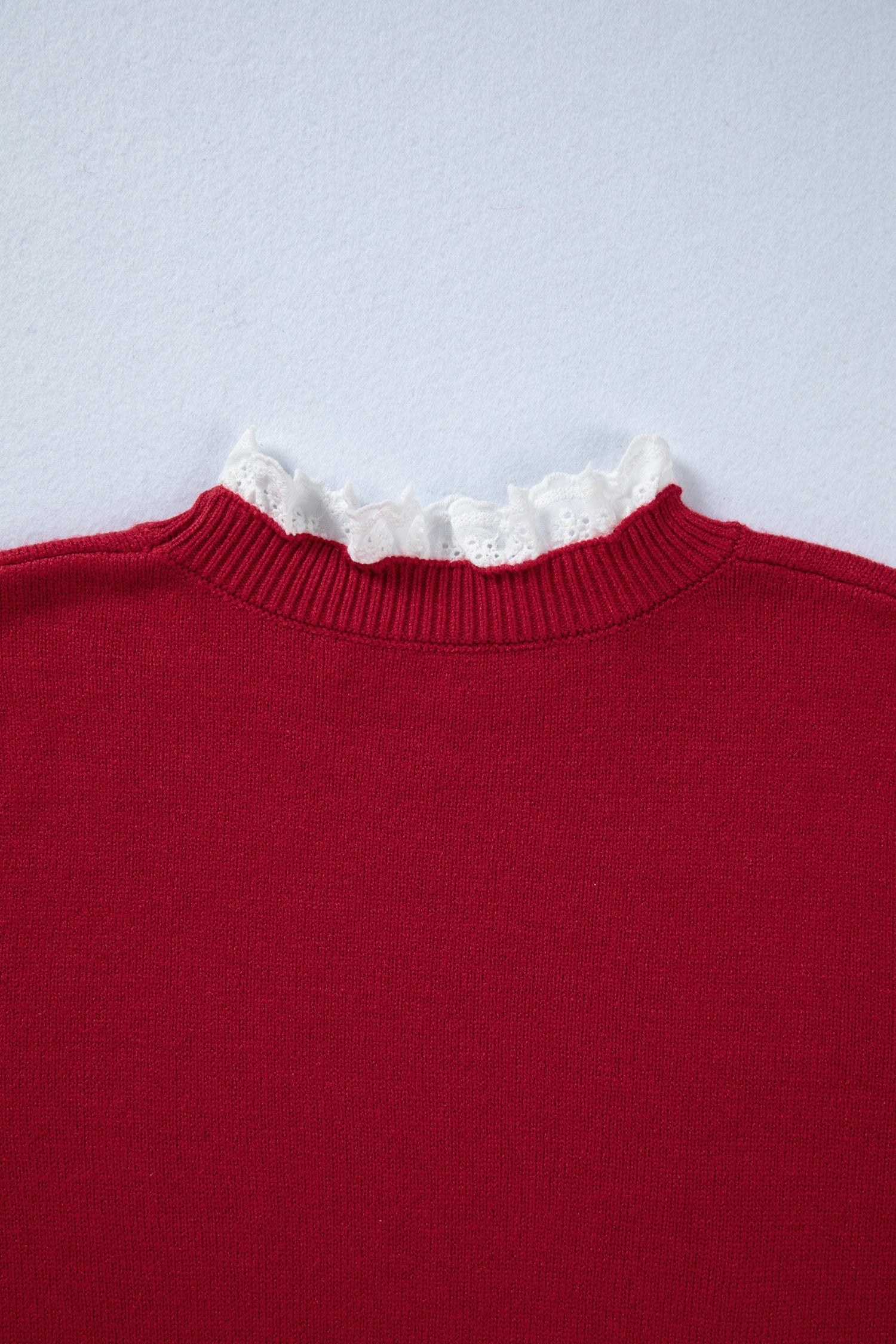 Lace Trim Sweater Patchwork Buttoned Cuffs Loose - Sweaters & Cardigans/Sweaters