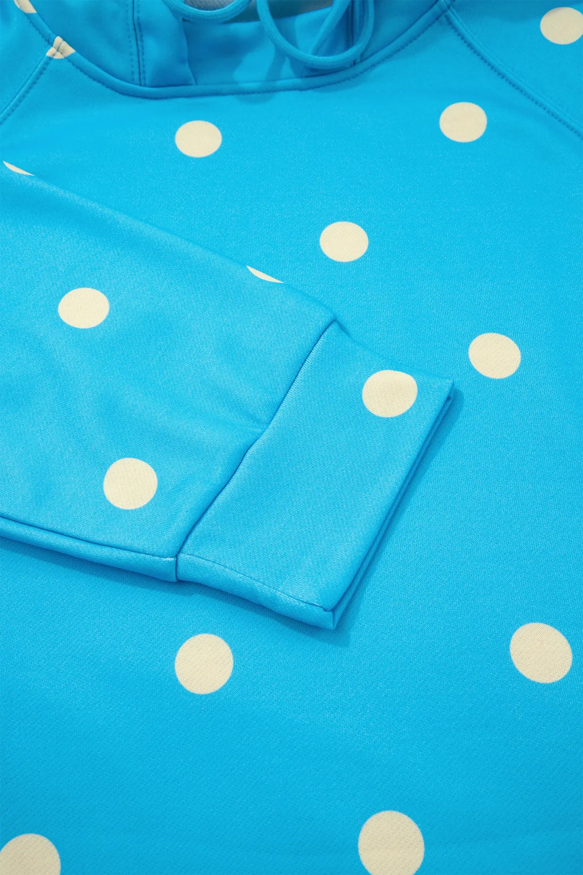 Polka Dot Hooded Drawstring Long Sleeve Plus Size Set – Blue