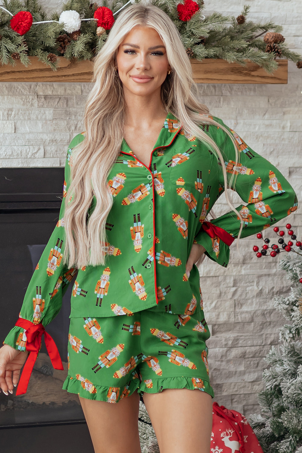 Christmas Candy Bow Knot Pyjama Shorts Set - eAura
