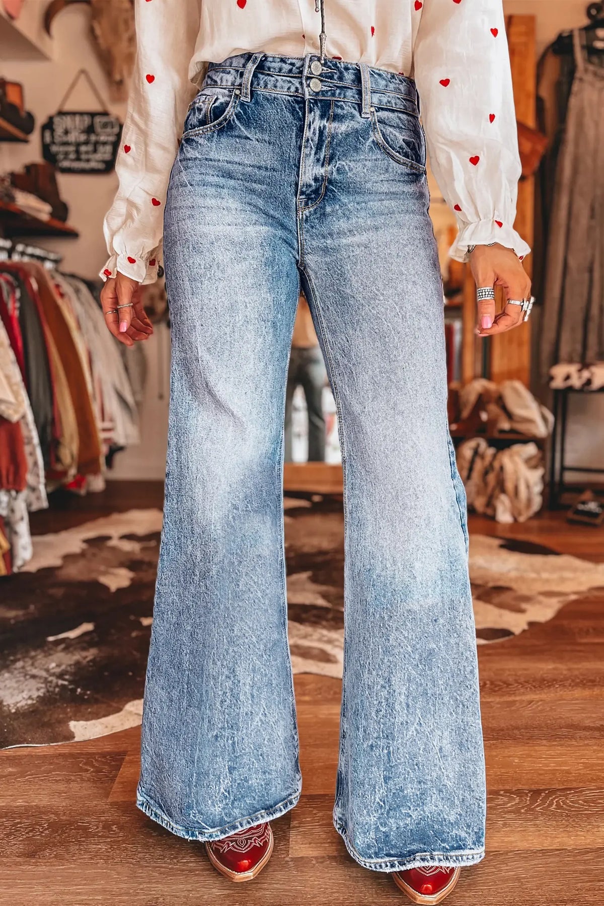 Beau Acid Wash Pocket Detail Flare Jeans – Blue
