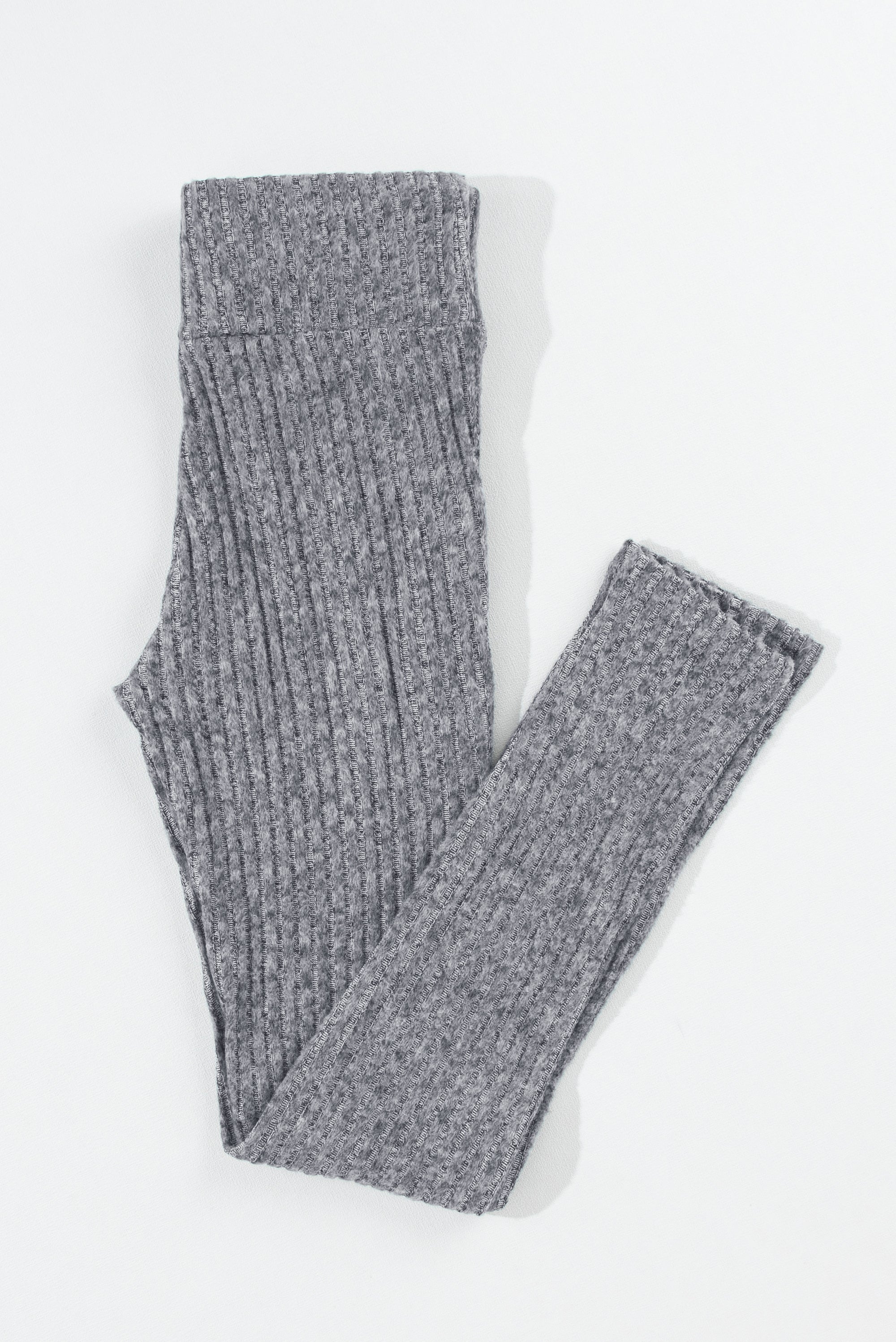Grey Wide Waistband Ribbed Textured Knit Leggings Beagle Boutique Fashion Outlet