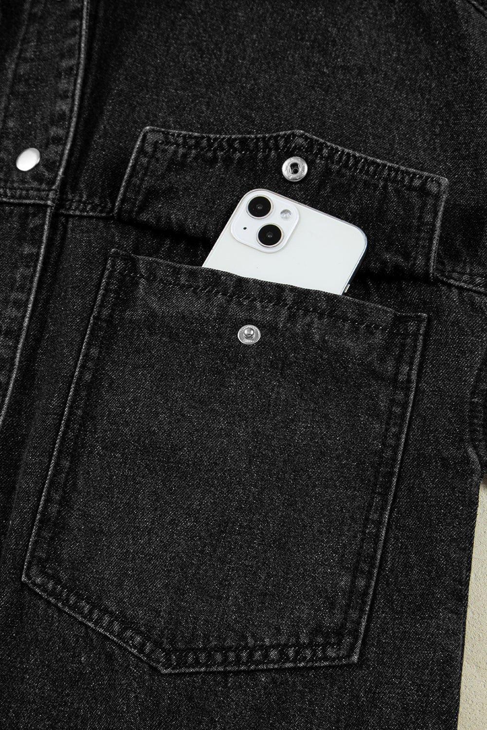 Black Big Chest Pocket Drop Shoulder Hooded Denim Jacket eAura