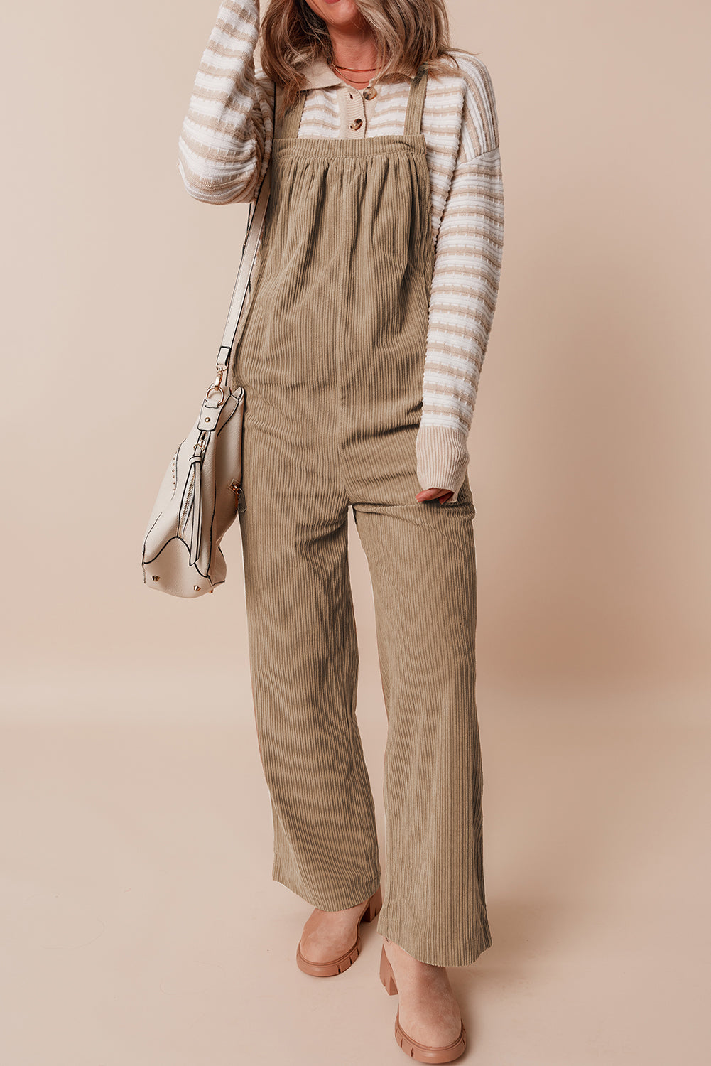 Grey Morn Solid Pocketed Loose Fit Corduroy Overall eAura
