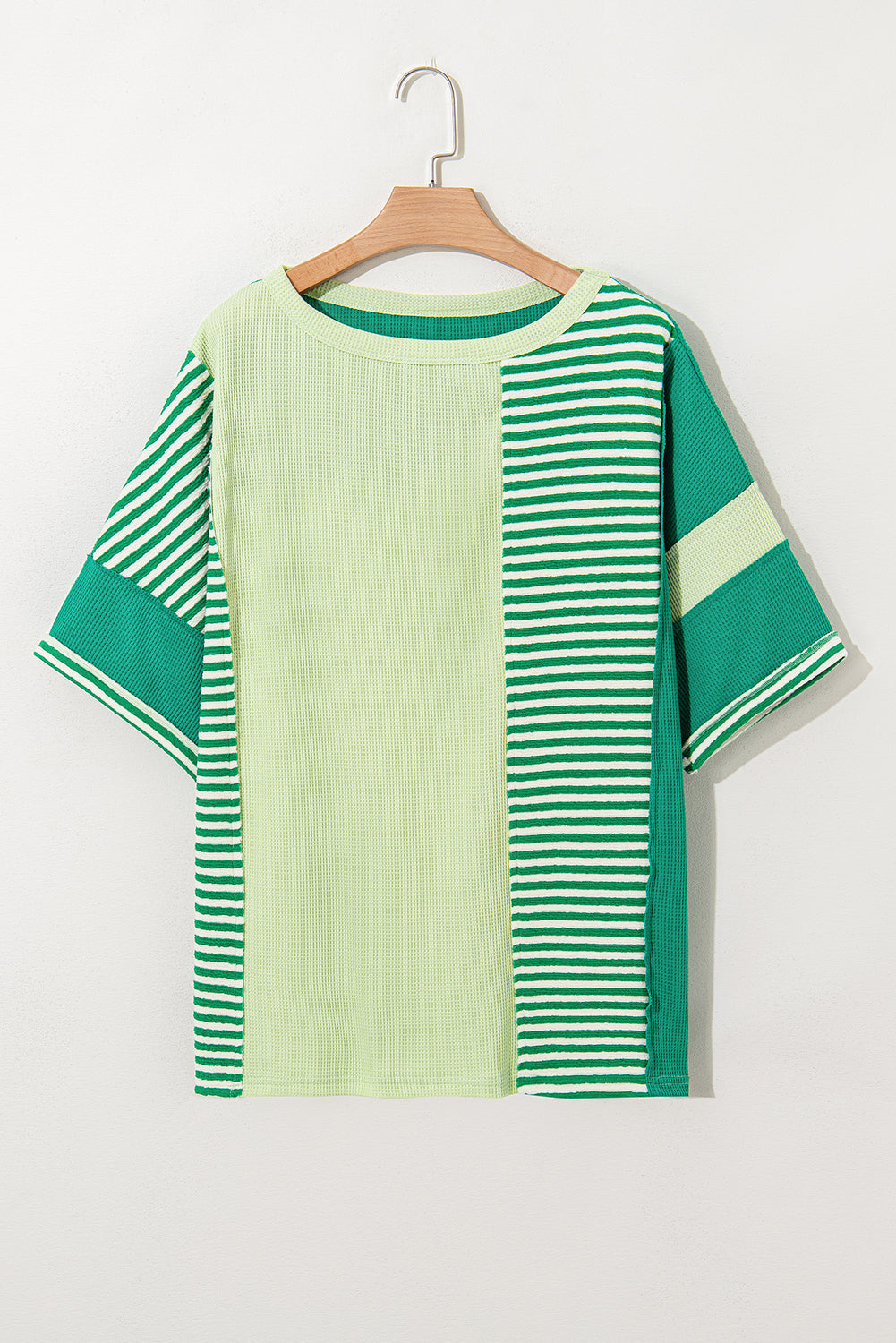Green Stripe Patchwork Colourblock Plus Size T Shirt BB Fashion Outlet