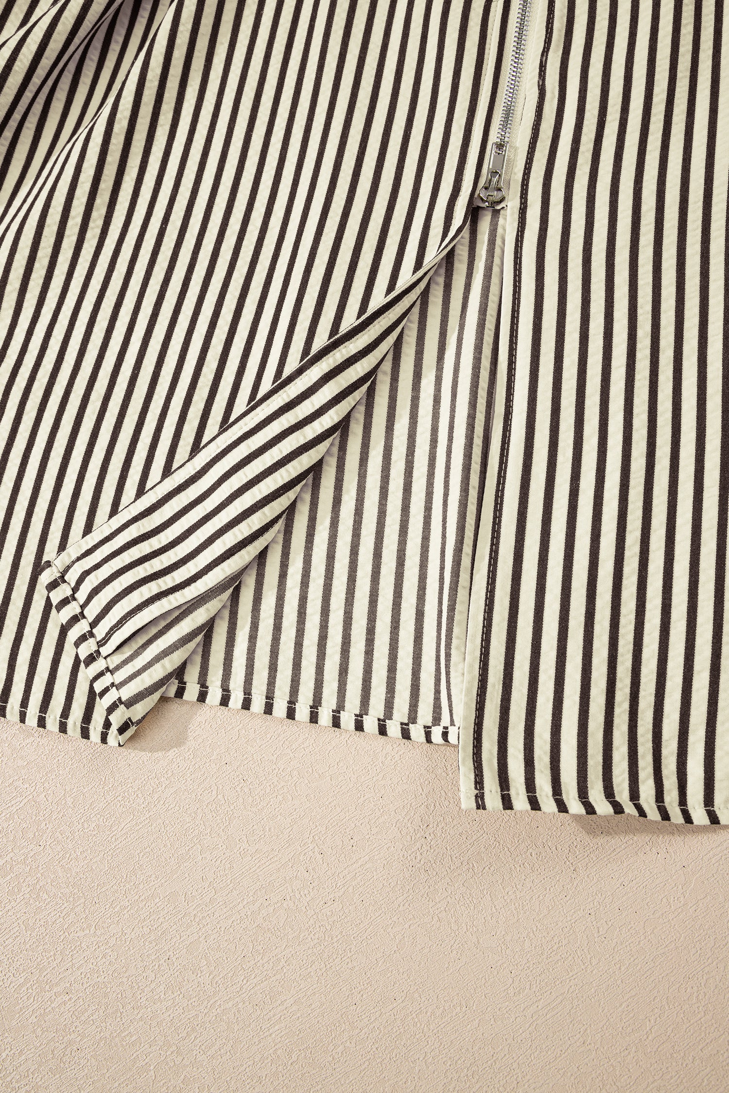 Striped V-Neck Zip Front Midi Dress - eAura