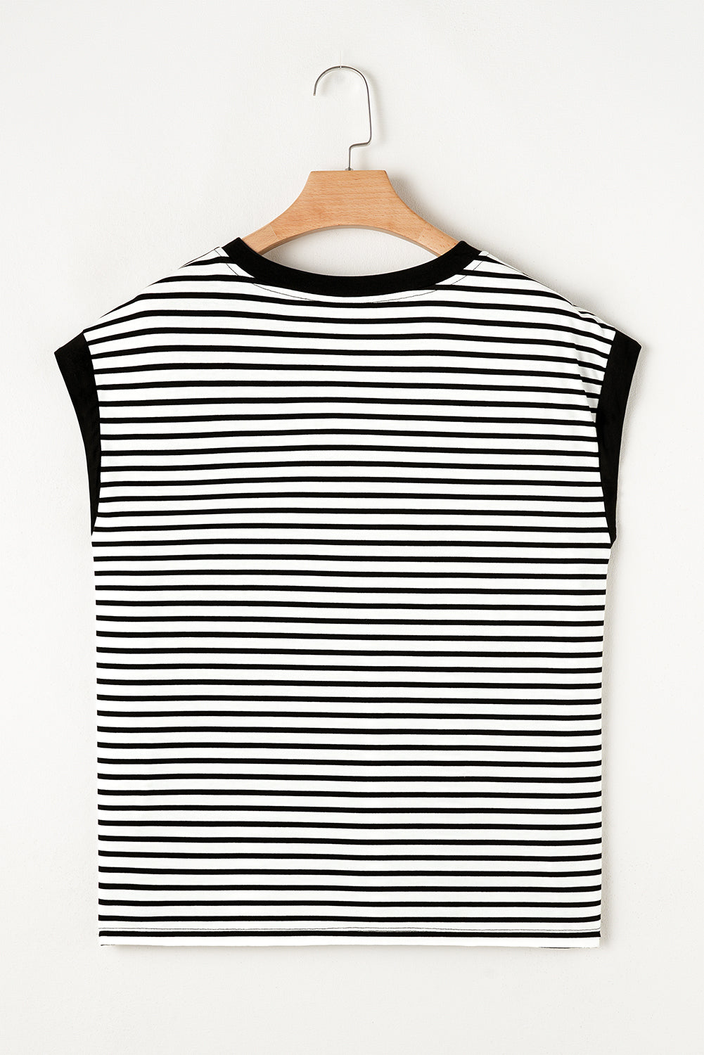 Black Stripe Chest Pocket Patch Round Neck Tank Top - eAura