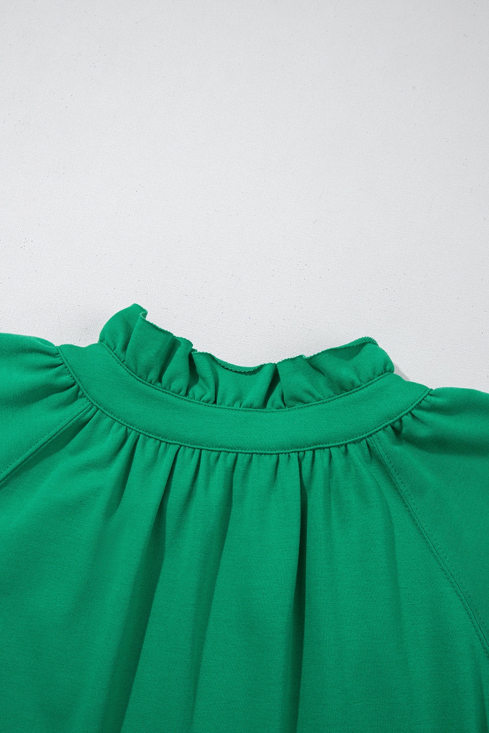 Sea Green Half Zip Puff Sleeve Top and Ruffled Shorts Set eAura
