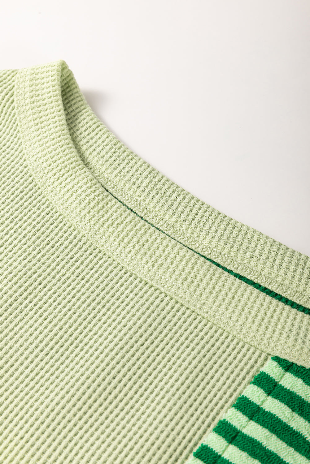 Mint Green Striped Patchwork Textured Colourblock 3/4 Sleeve Knit Top - eAura