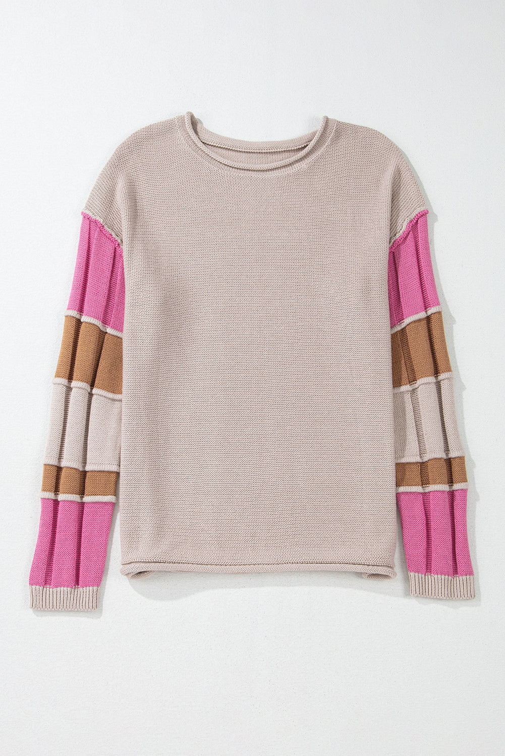 Simply Taupe Colourblock Exposed Seam Round Neck Sweater eAura