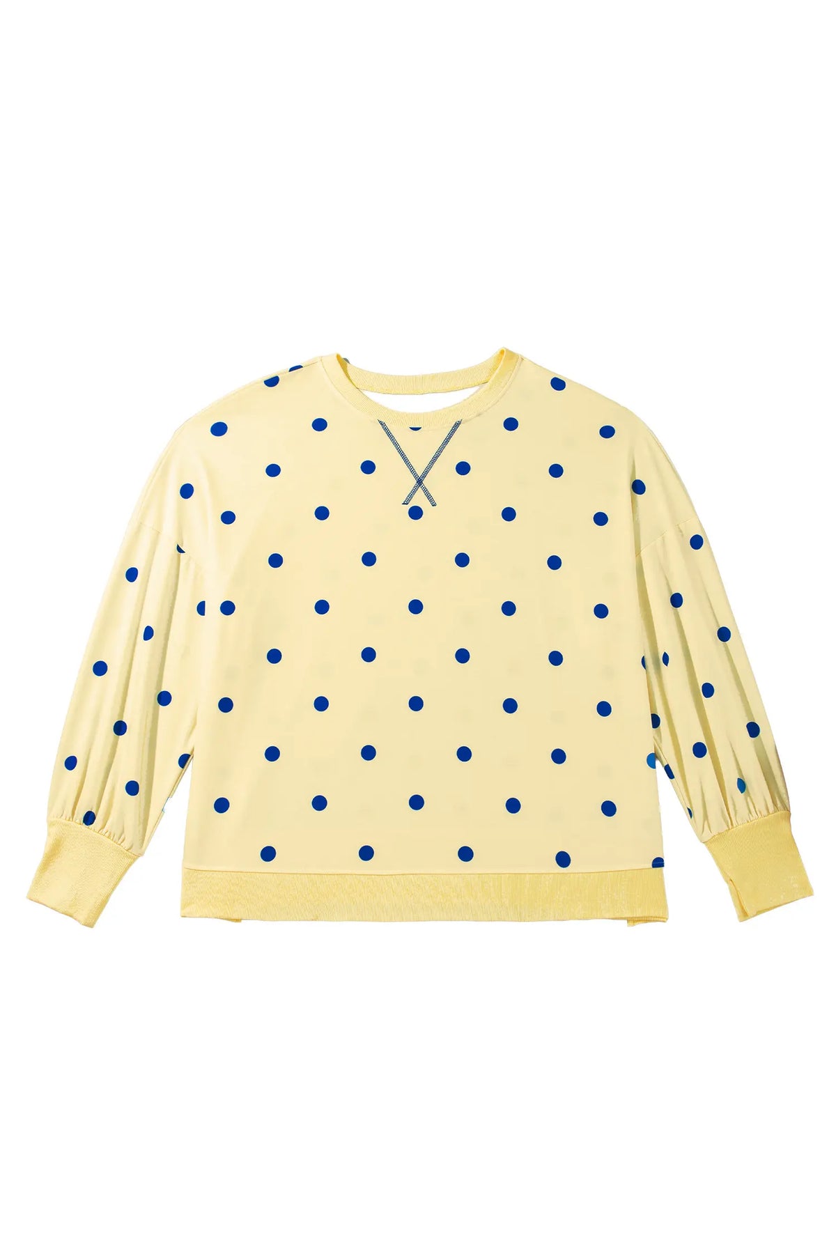 Round Neck Long Sleeve Polka Dot Plus Size Top – Beige