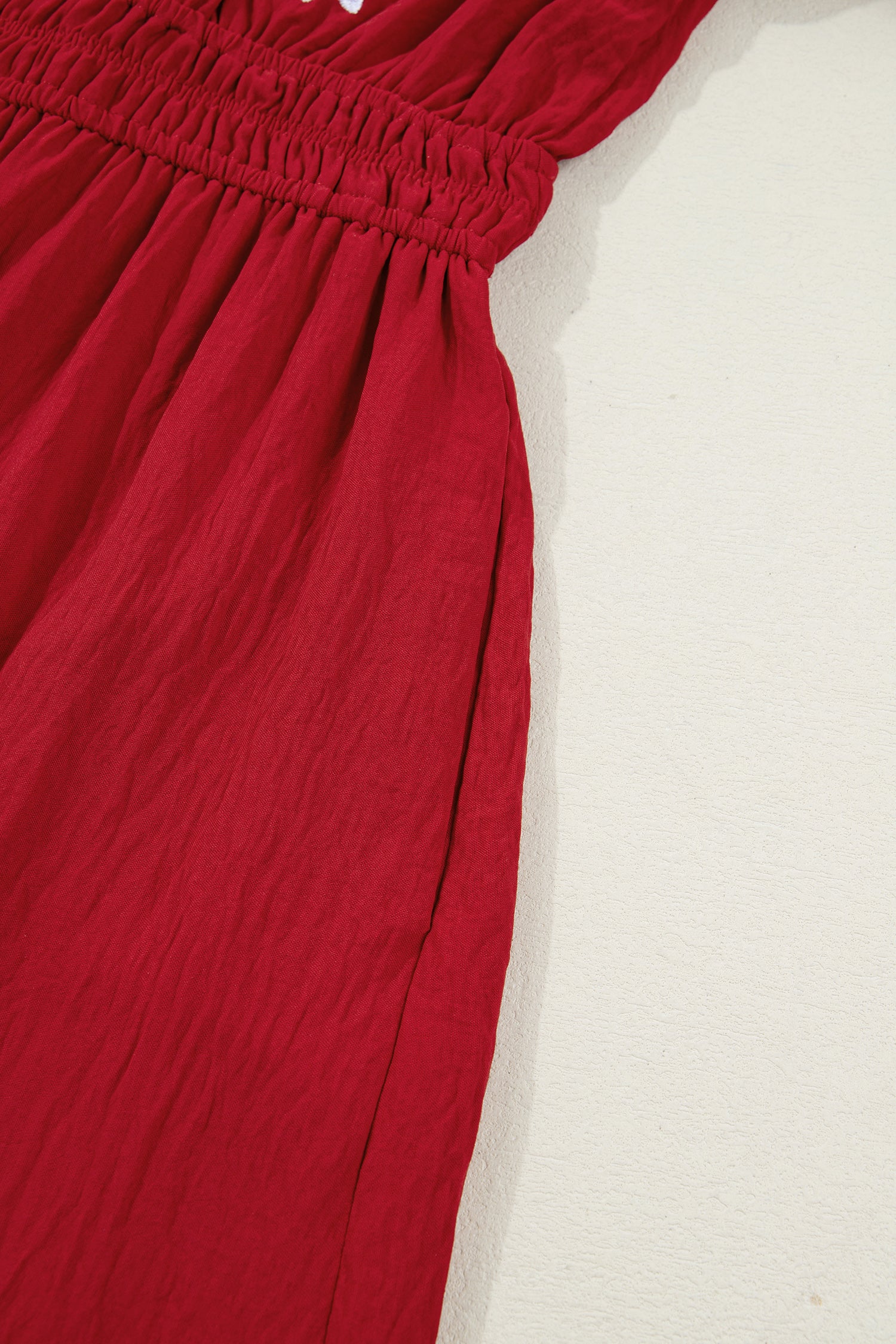 Contrast Embroidered Detail Cinched Waist Tiered Long Sleeve Maxi Dress