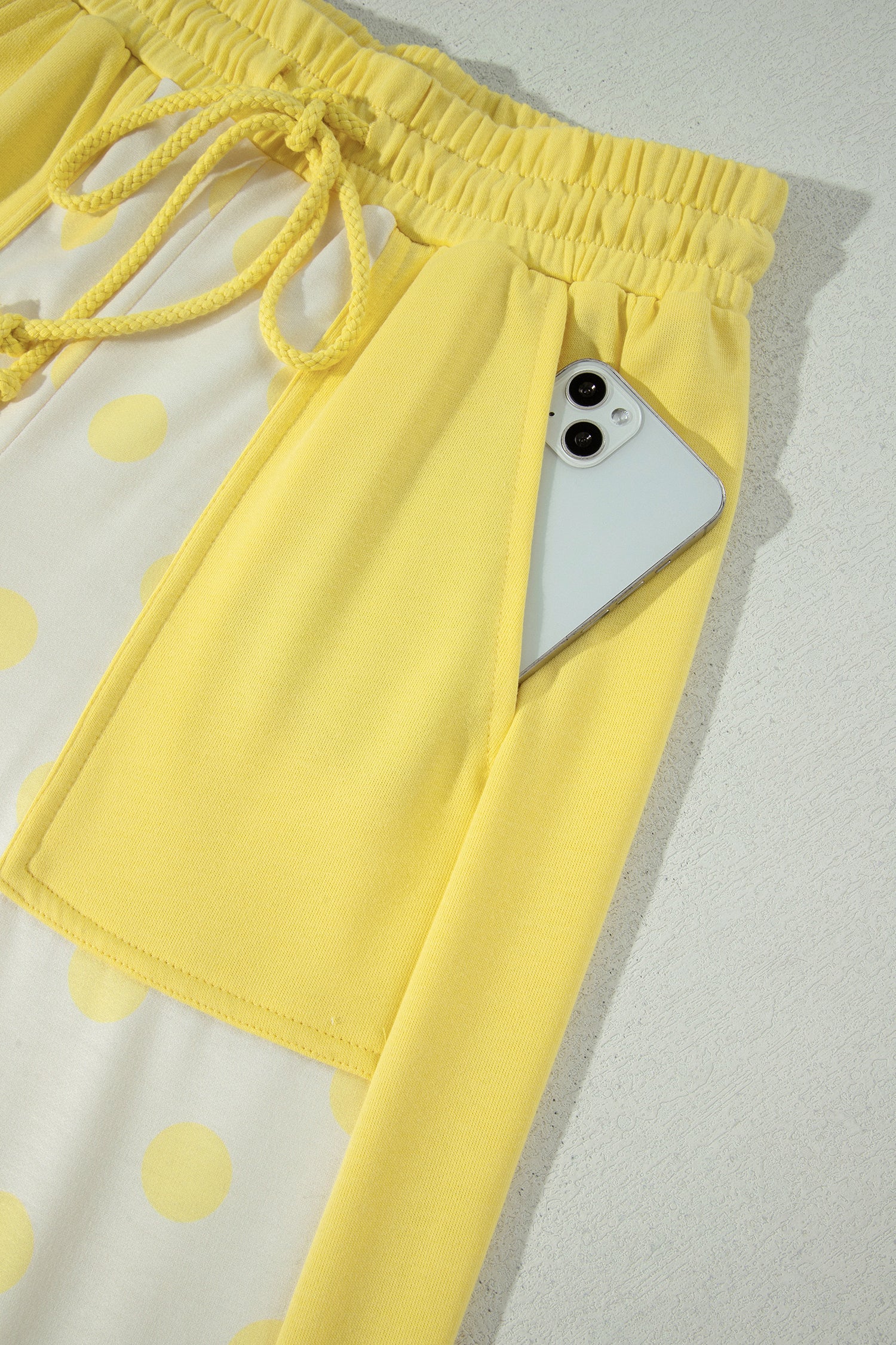 Color Block Patchwork Polka Dot Wide Leg Pant Set – Yellow