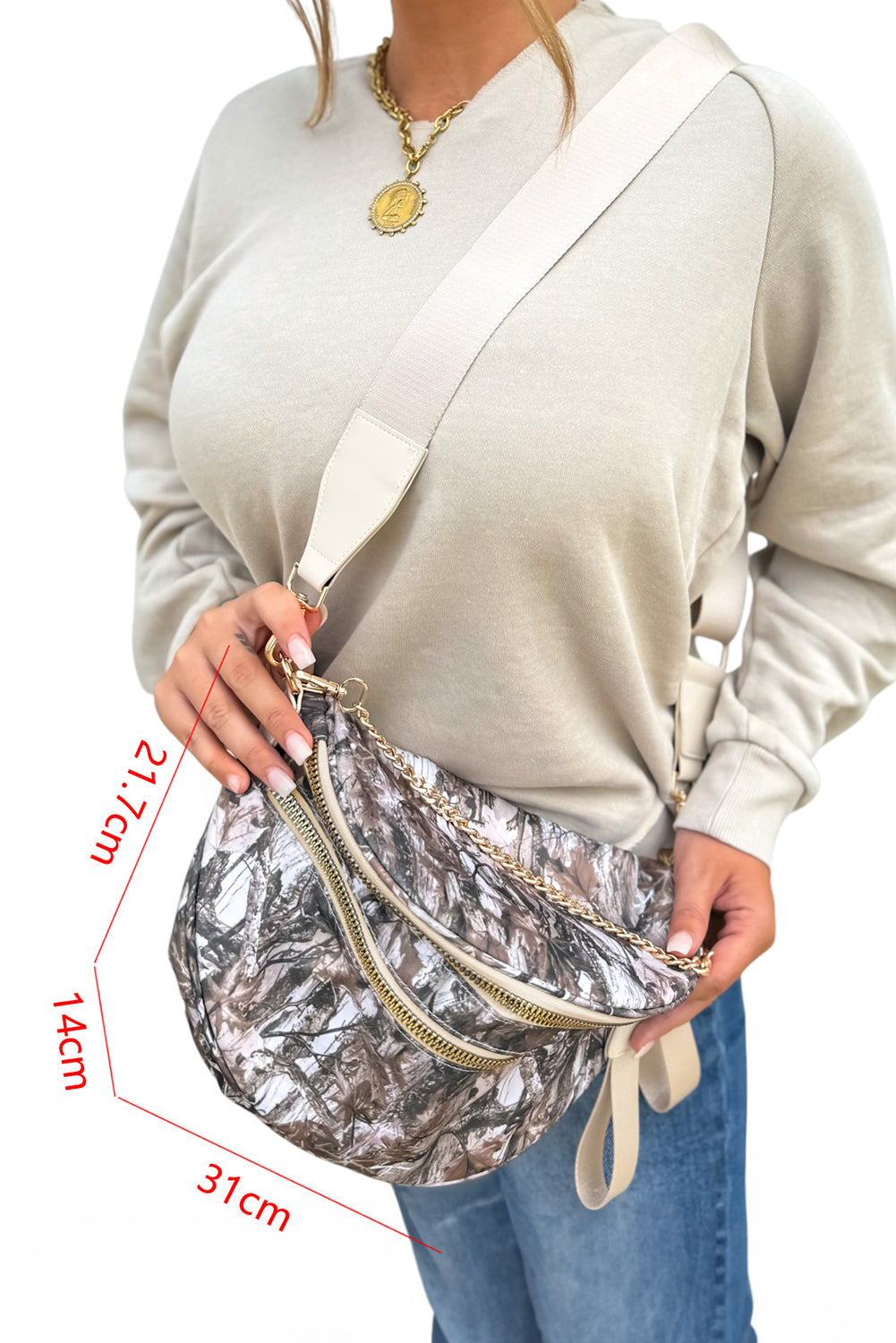 Black Camouflage Print Double Zipper Crossbody Bag