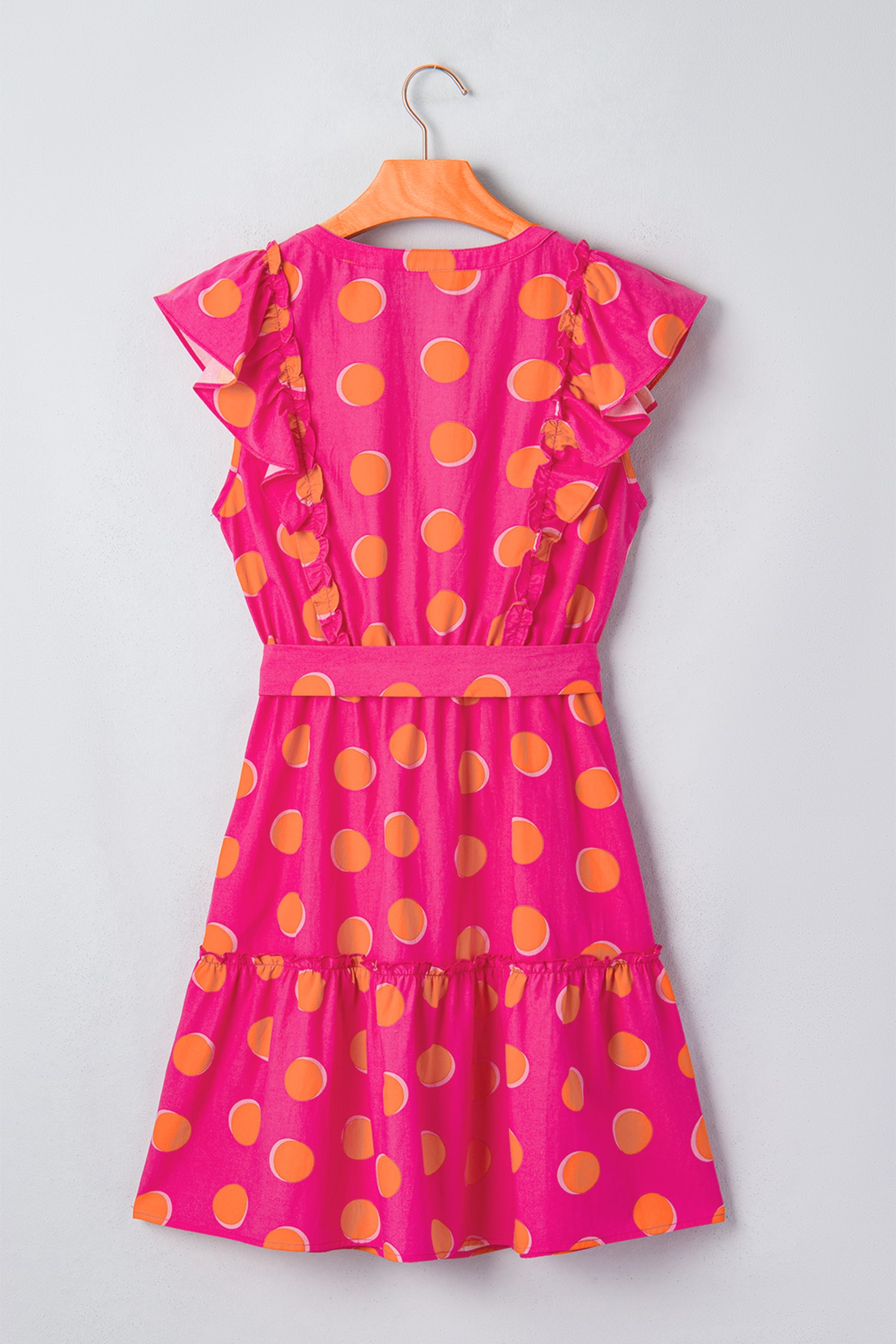 Polka Dot V Neck Ruffled Short Sleeve Mini Dress