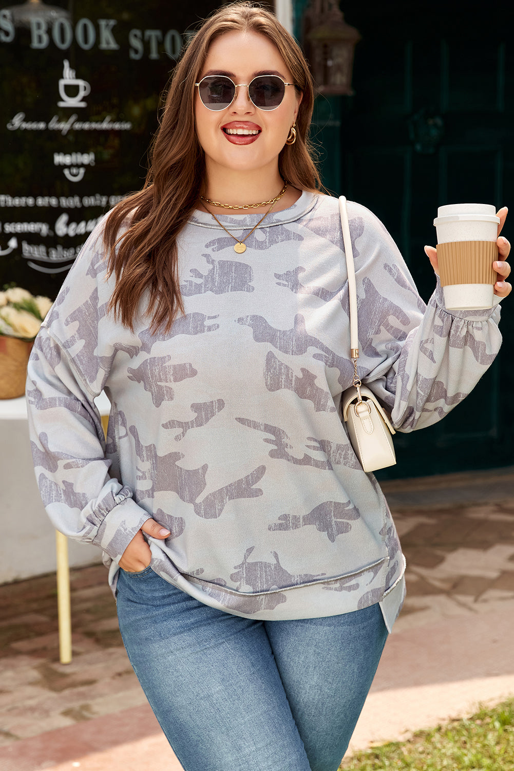 Multicolour Camouflage Print Plus Size Sweatshirt - eAura