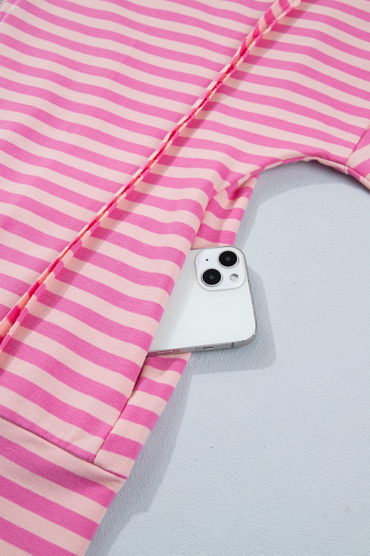 Zip-up Puff Sleeve Zip Jacket Sweatshirt – Pink Stripe
